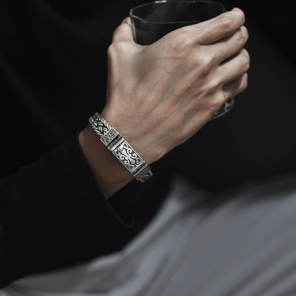 Antique Wide Braided Bracelet Men's Thick Tide Brand Generous Ring Buckle - enhanced image 3