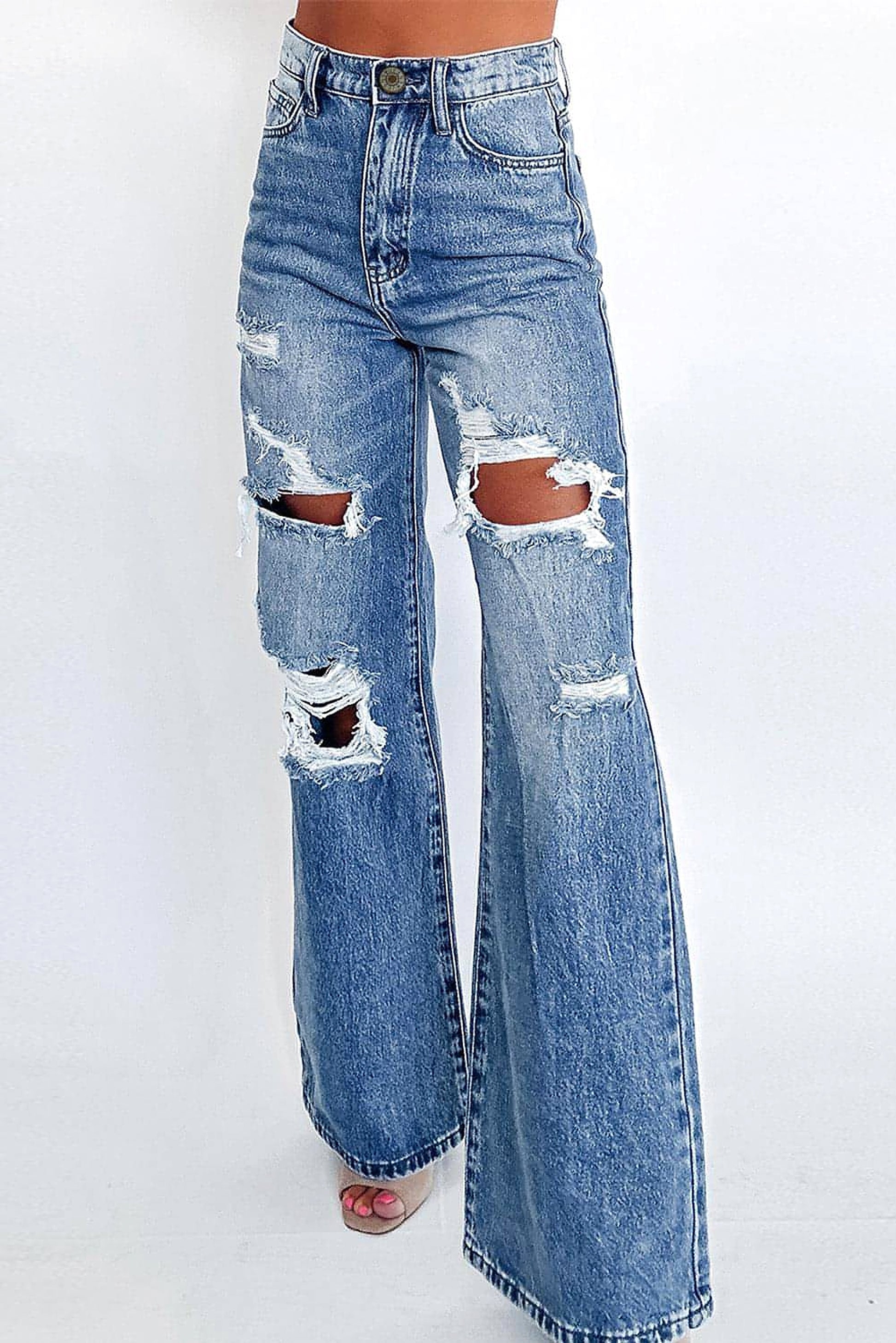 Ashleigh Blue Acid Wash Distressed Wide Leg High Waist Jeans - enhanced image 3