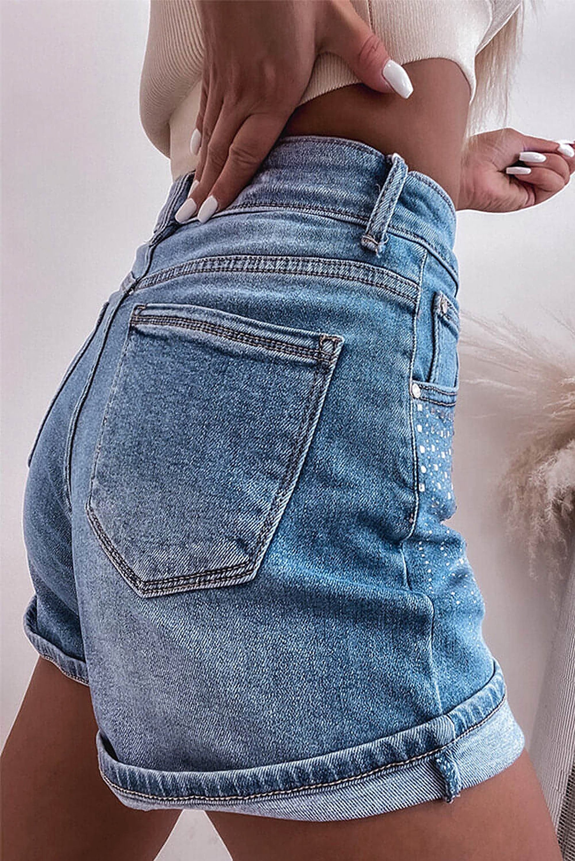 Ashleigh Blue Rhinestone Embellished Denim Shorts - enhanced image 3