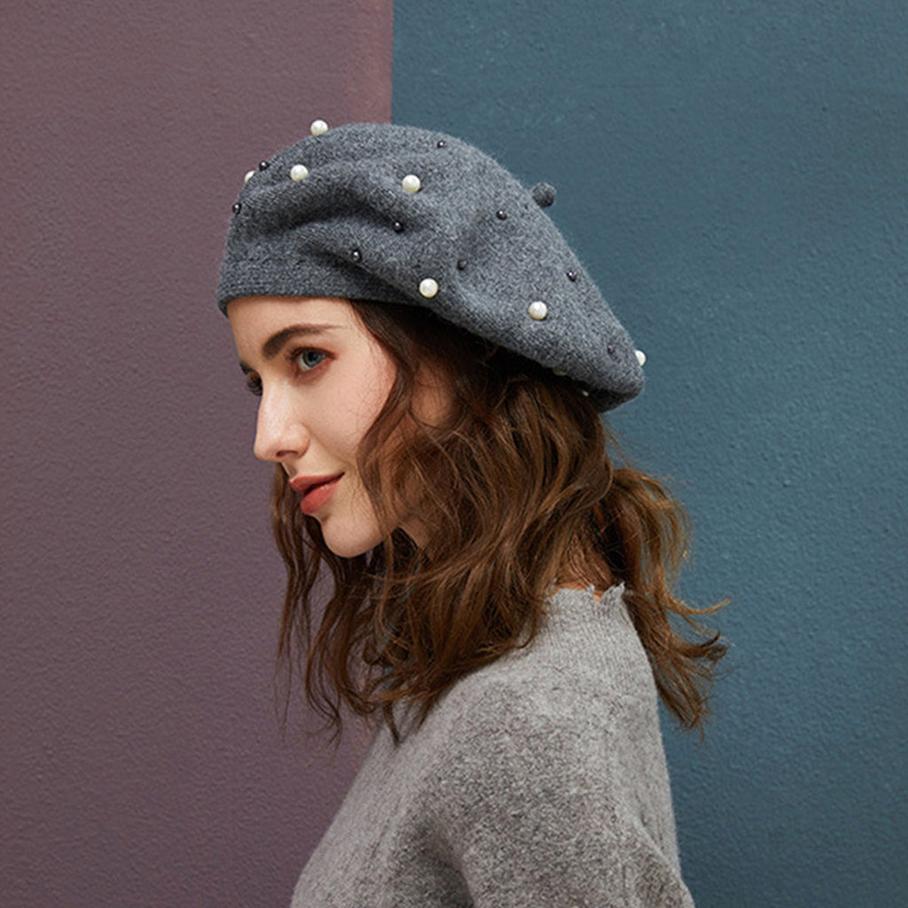 Autumn and winter all-match pearl beret adult hat - enhanced image 3