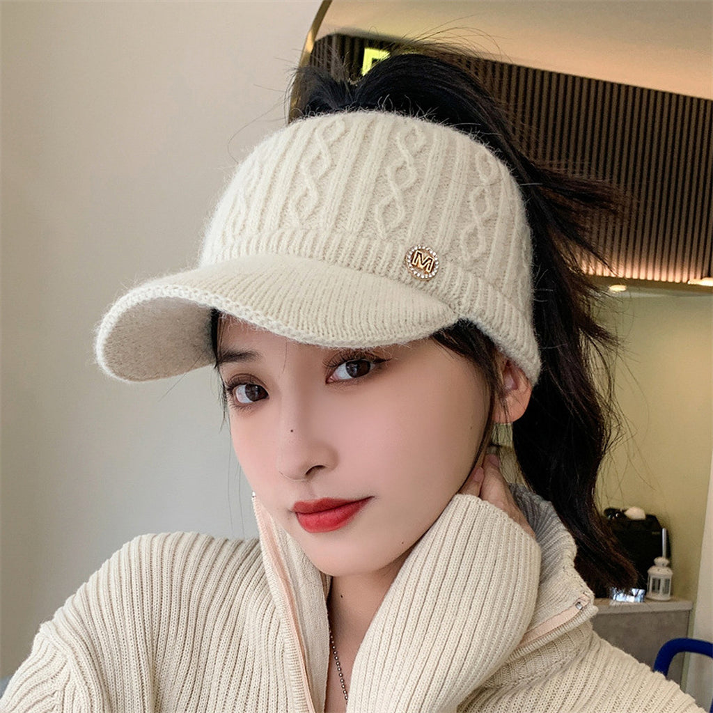 Autumn And Winter Korean Style Versatile Knitted Rabbit Fur Knitted Hat Fleece-lined Thick Warm Earflaps Peaked Cap - enhanced image 3