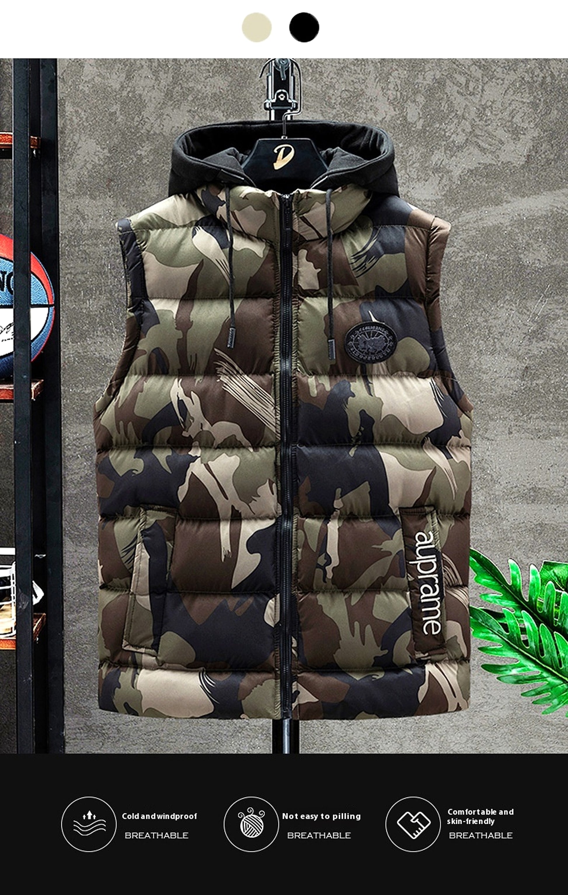 Autumn And Winter Men's Camouflage Hooded Cotton Vest Warm Sleeveless - enhanced image 3