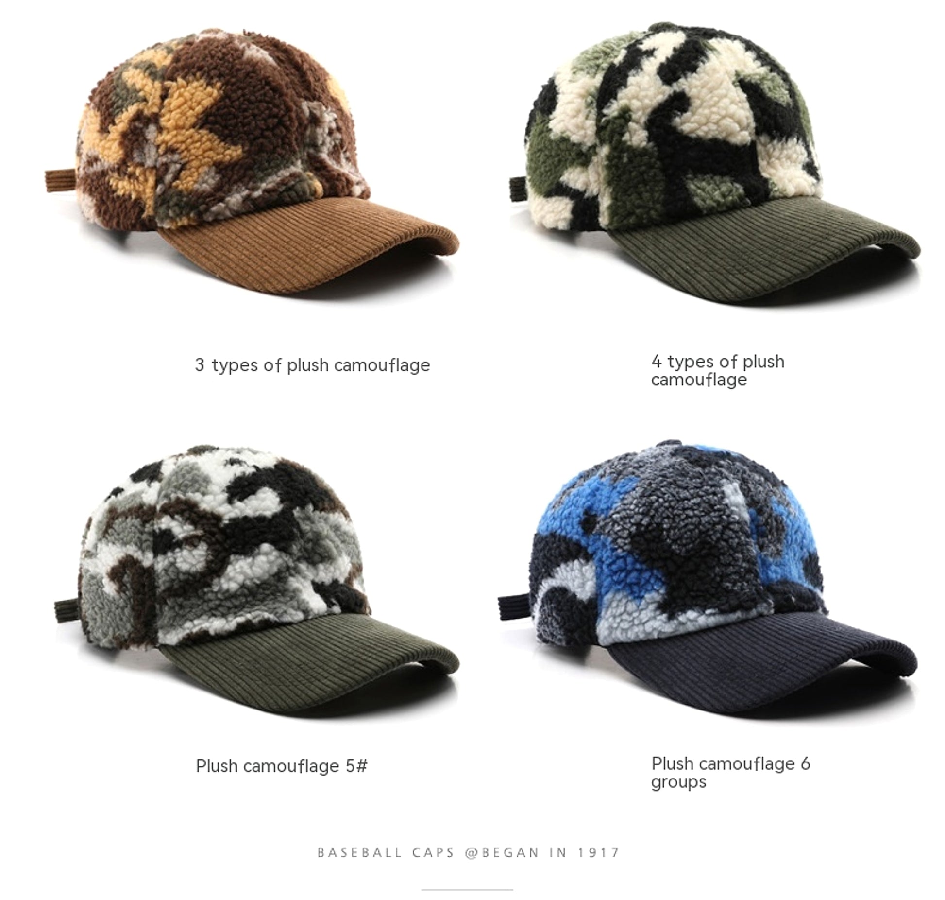 Assorted Colors Plush Camouflage Outdoor Keep Warm Baseball Cap - enhanced image 3