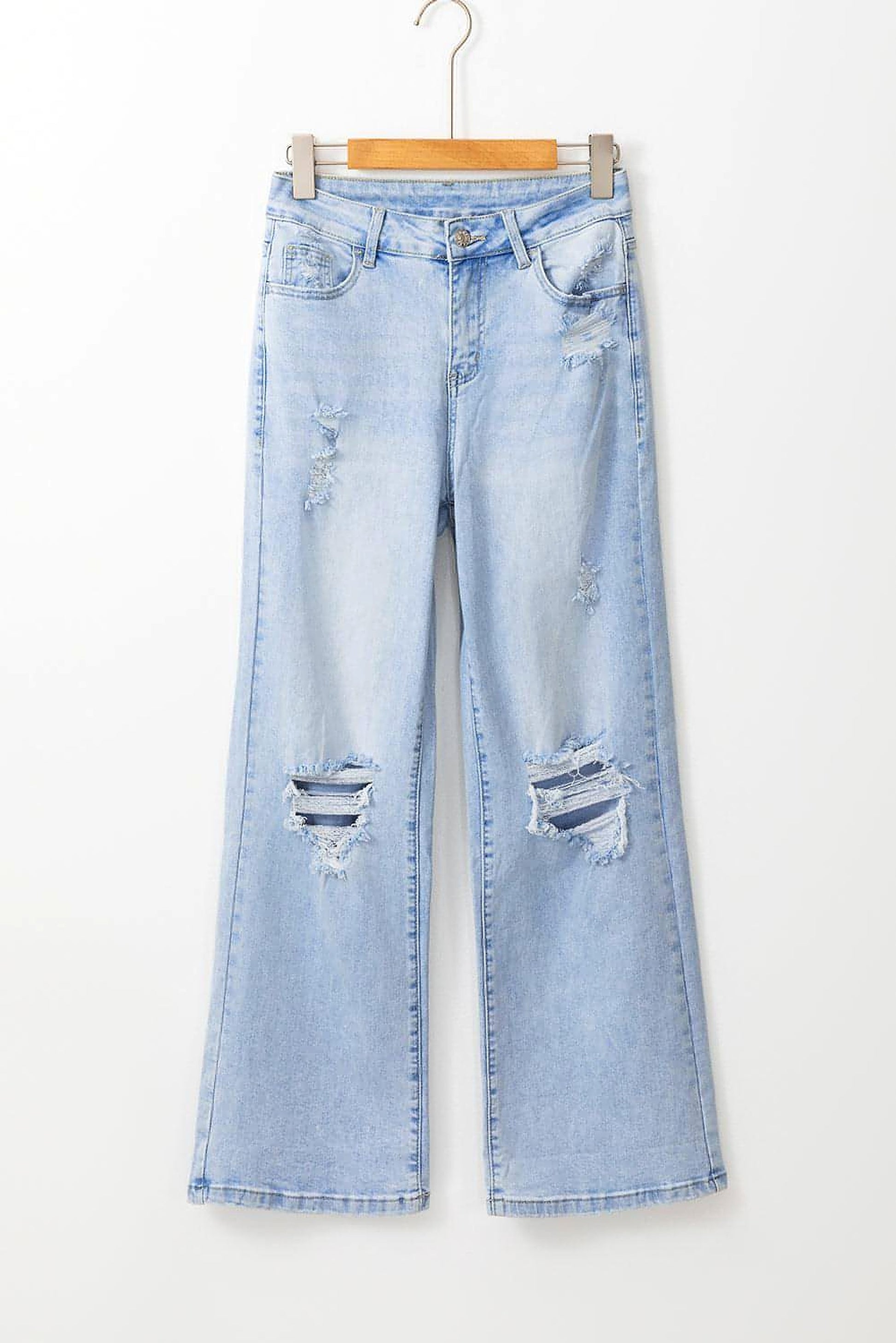 Beau Blue Vintage Light Wash Distressed Flare Jeans - enhanced image 3