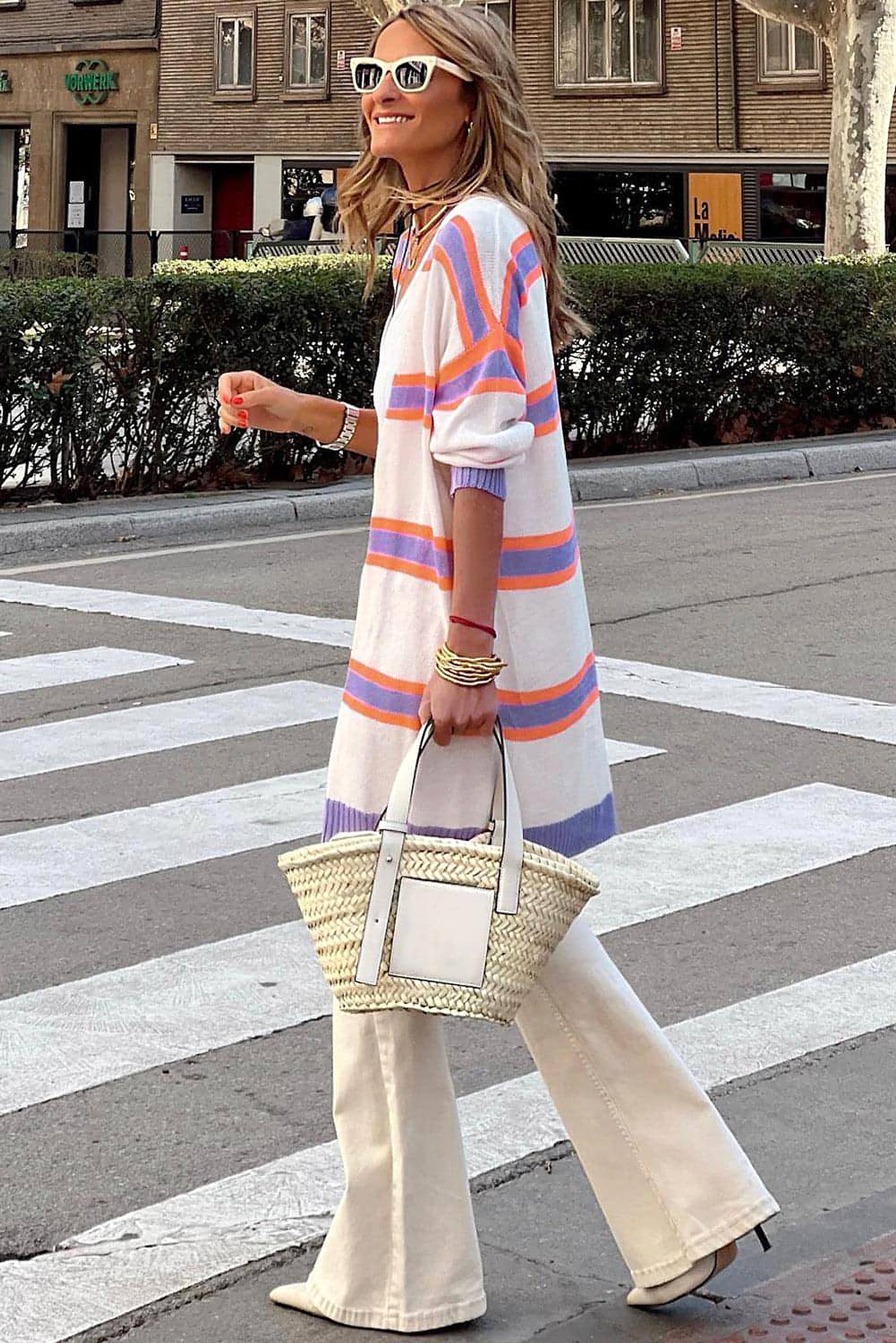 Beige Striped Long Sleeve Ribbed Trim Button Cardigan - enhanced image 3