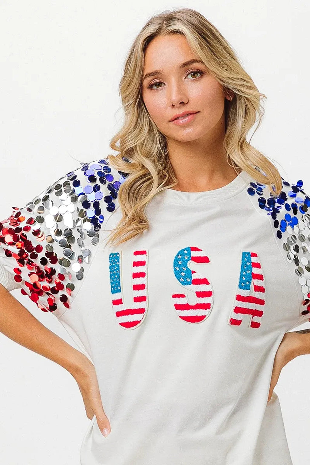 BiBi American Flag Theme Sequin Top - enhanced image 3