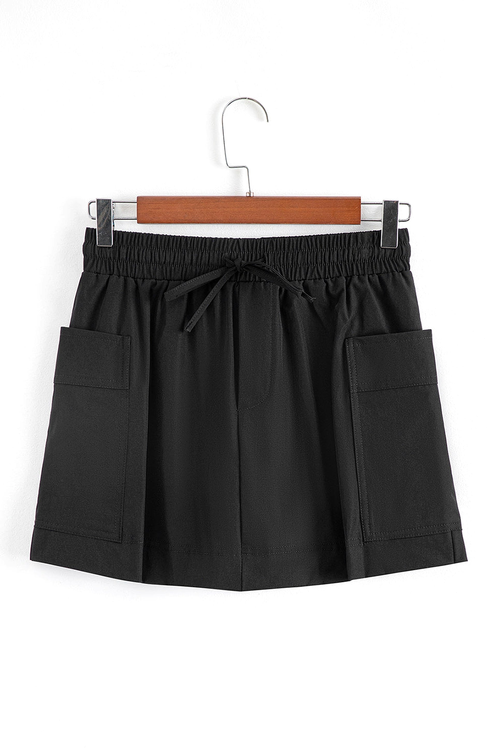 Black Cargo Pocket Elastic Waist Active Casual Skort - enhanced image 3