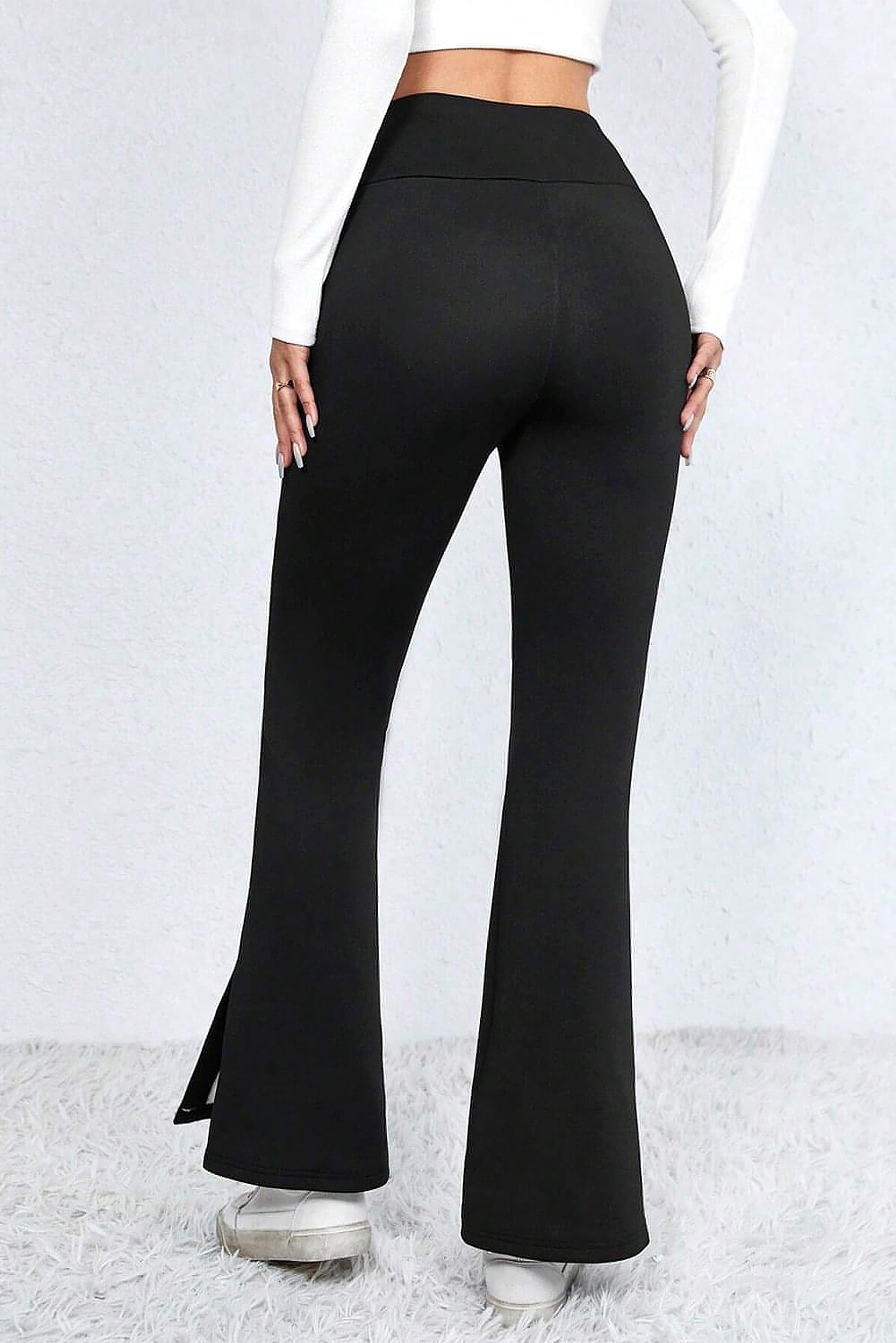 Black Thermal Lined Split Flare Leg Pants - enhanced image 3
