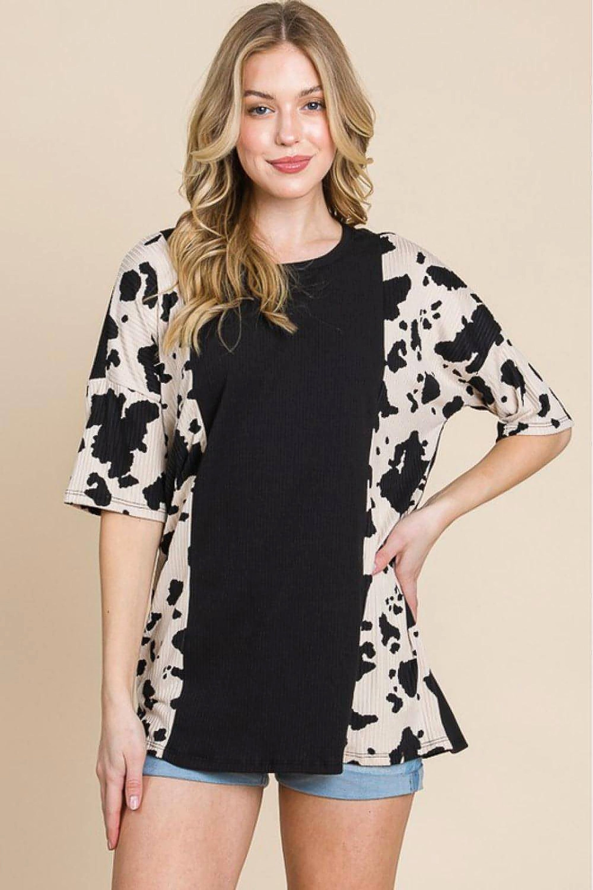 BOMBOM Rodeo Love Ribbed Animal Contrast Tee - enhanced image 3