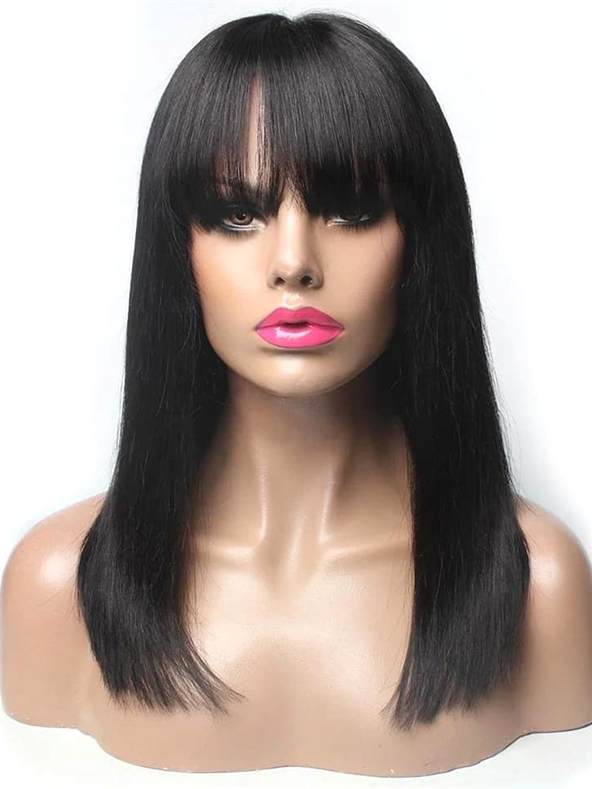 LuxeWaves Brazilian Straight Black 100 Real Hair 30Inch Long Bangs Wig - enhanced image 3