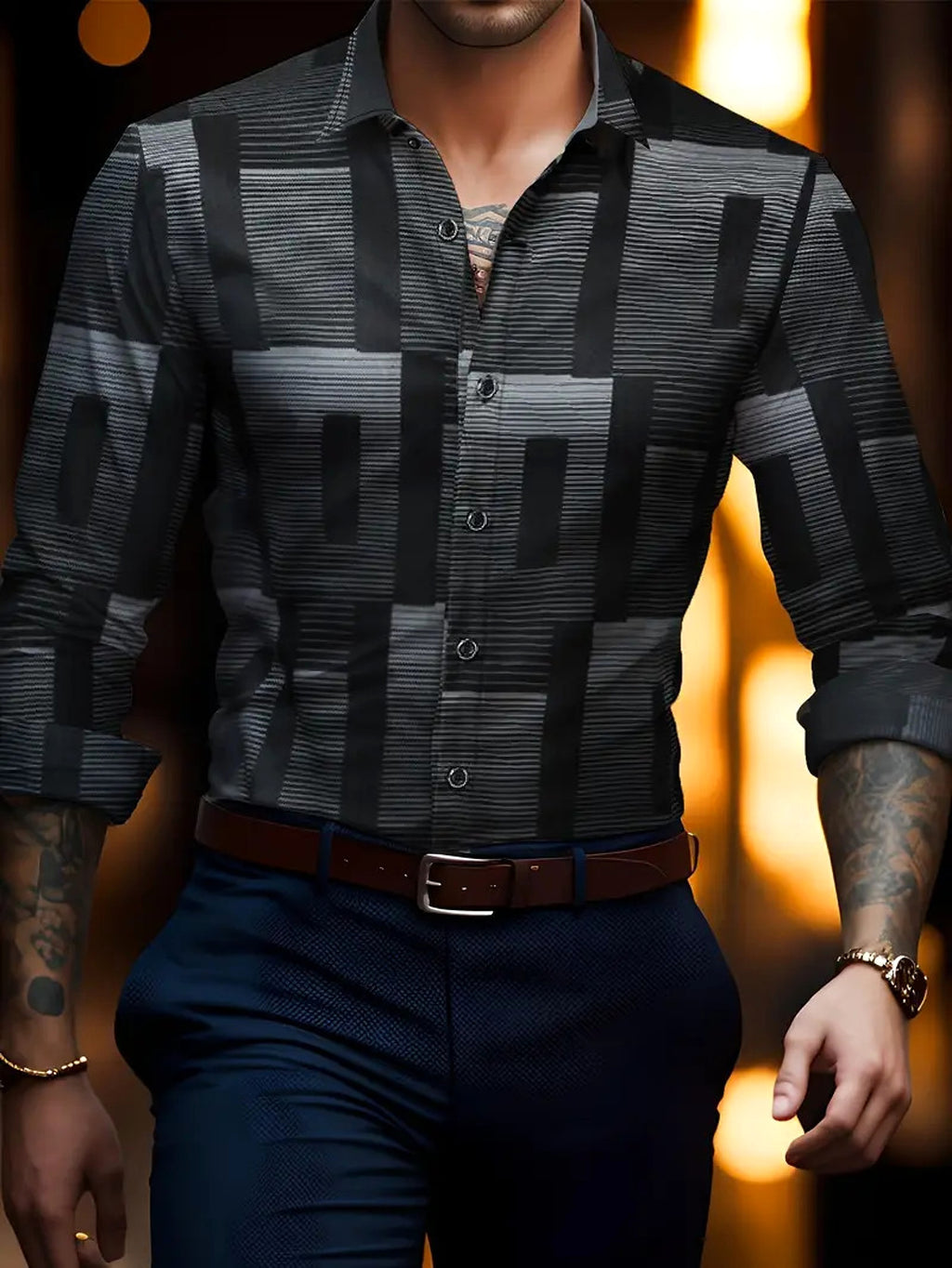 Volkswagen Casual Men's Lattice Long-Sleeve Shirt – Breathable & Versatile - enhanced image 3
