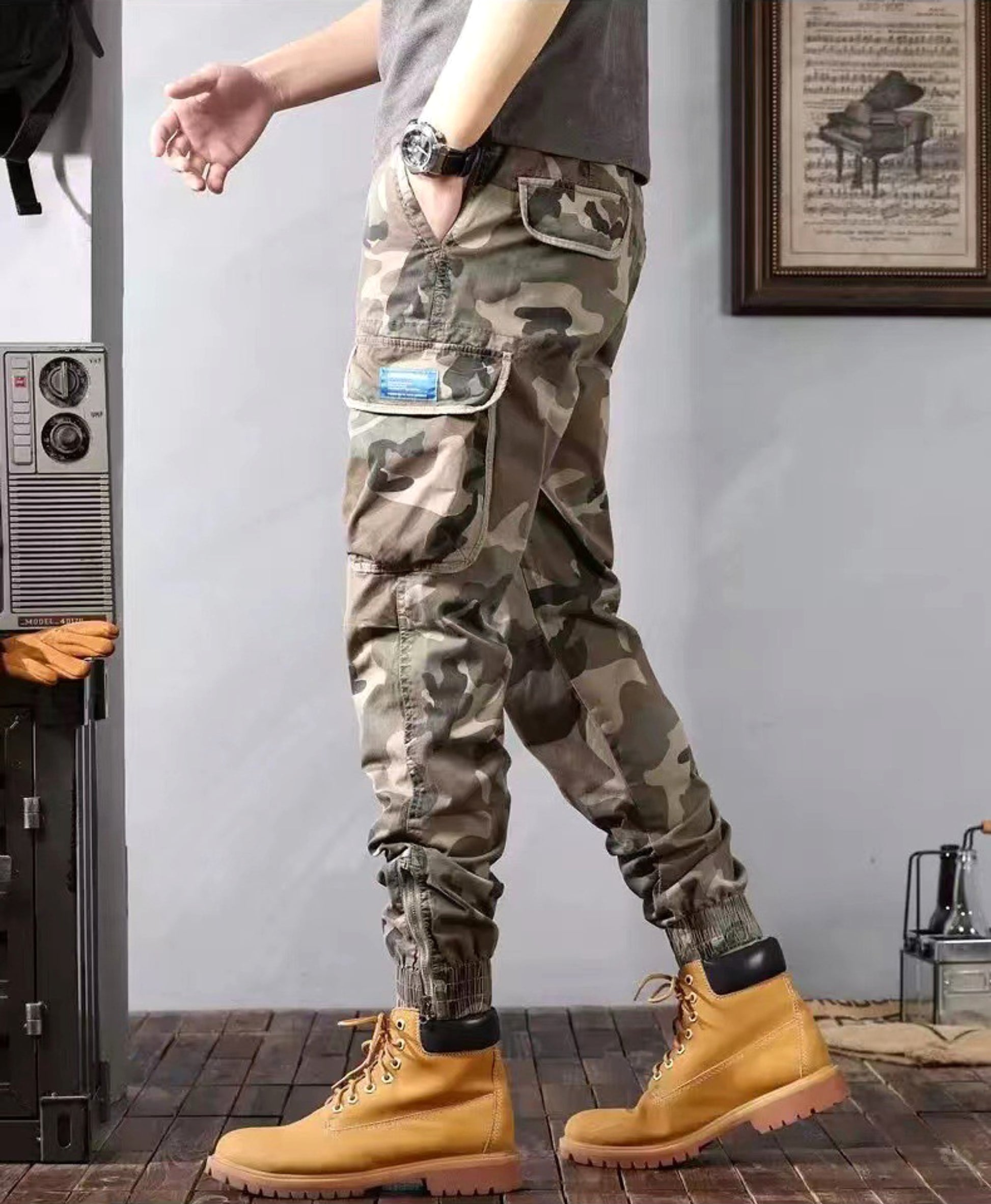 Camouflage Cargo Pants Men's Trousers With Pockets Fashion Casual Loose Tapered Pants - enhanced image 3