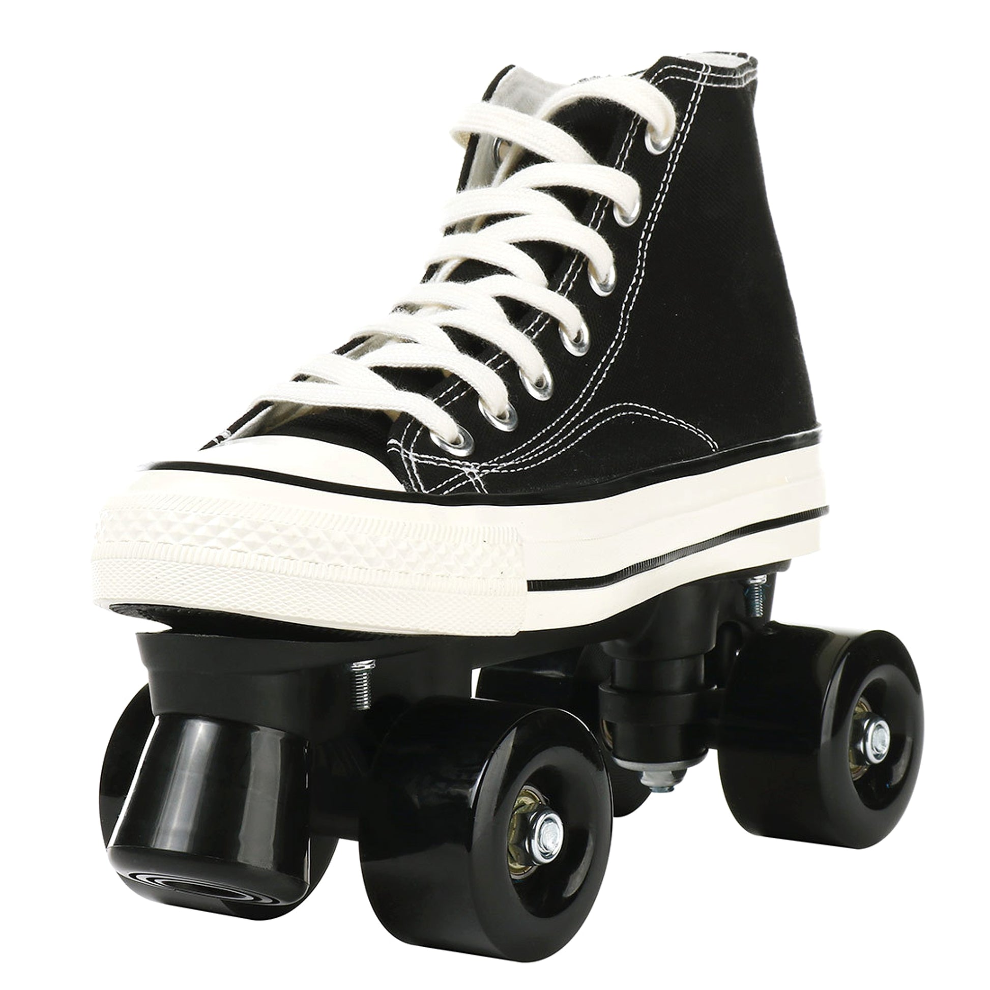 Canvas Black White Double Row Skates Adult Flash Roller Skating Rink Roller Skates - enhanced image 3