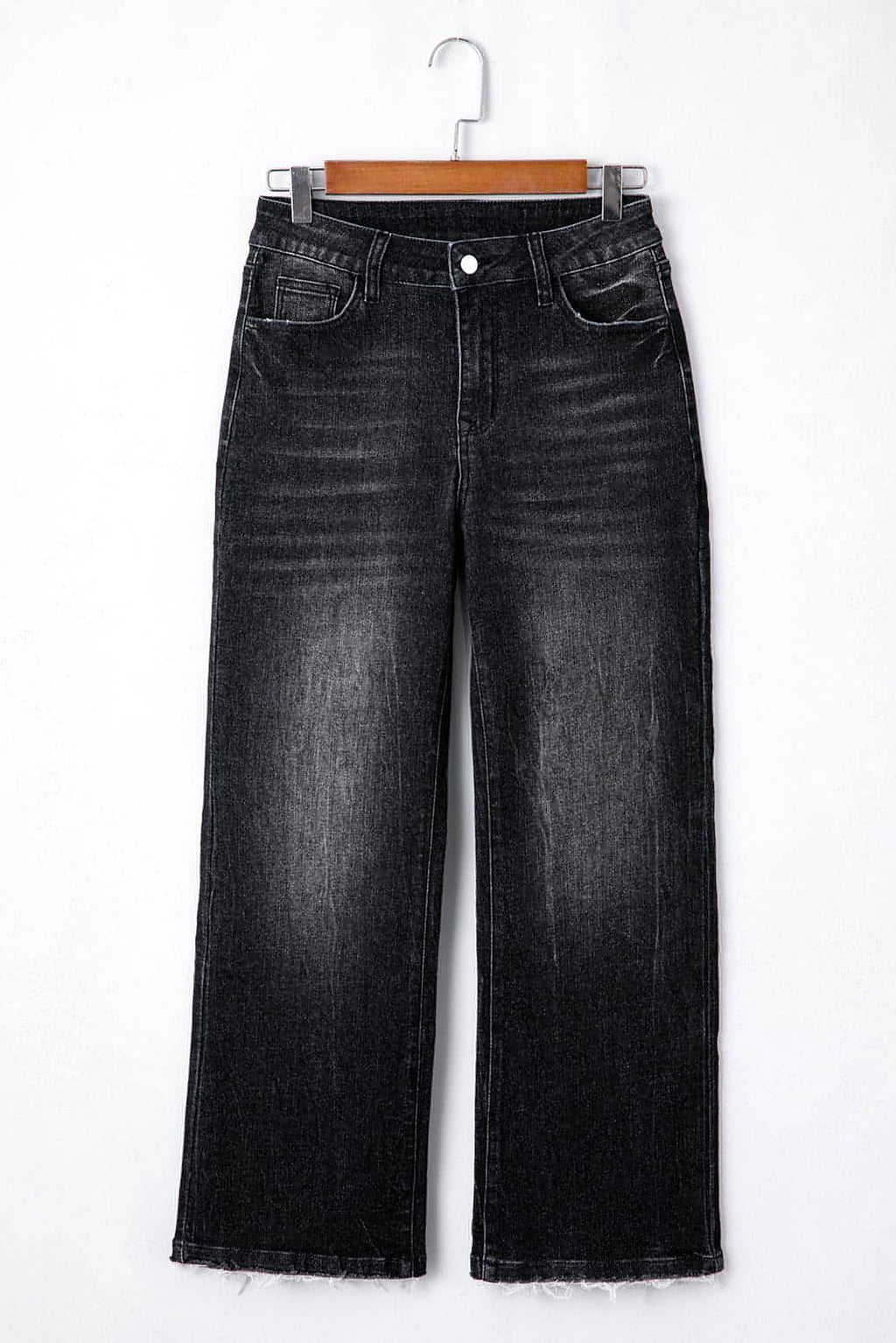 Carbon Grey Mineral Wash Raw Hem High Waist Flared Jeans - enhanced image 3