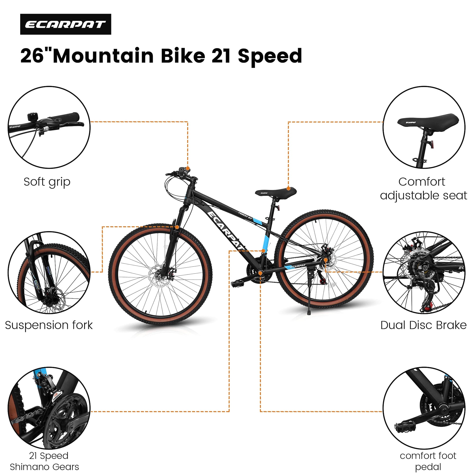 Carpat™ MTB Velocity 27 – 27.5" ALUMINIUM Mountain Bike (21-Speed, Black-Blue) - enhanced image 3
