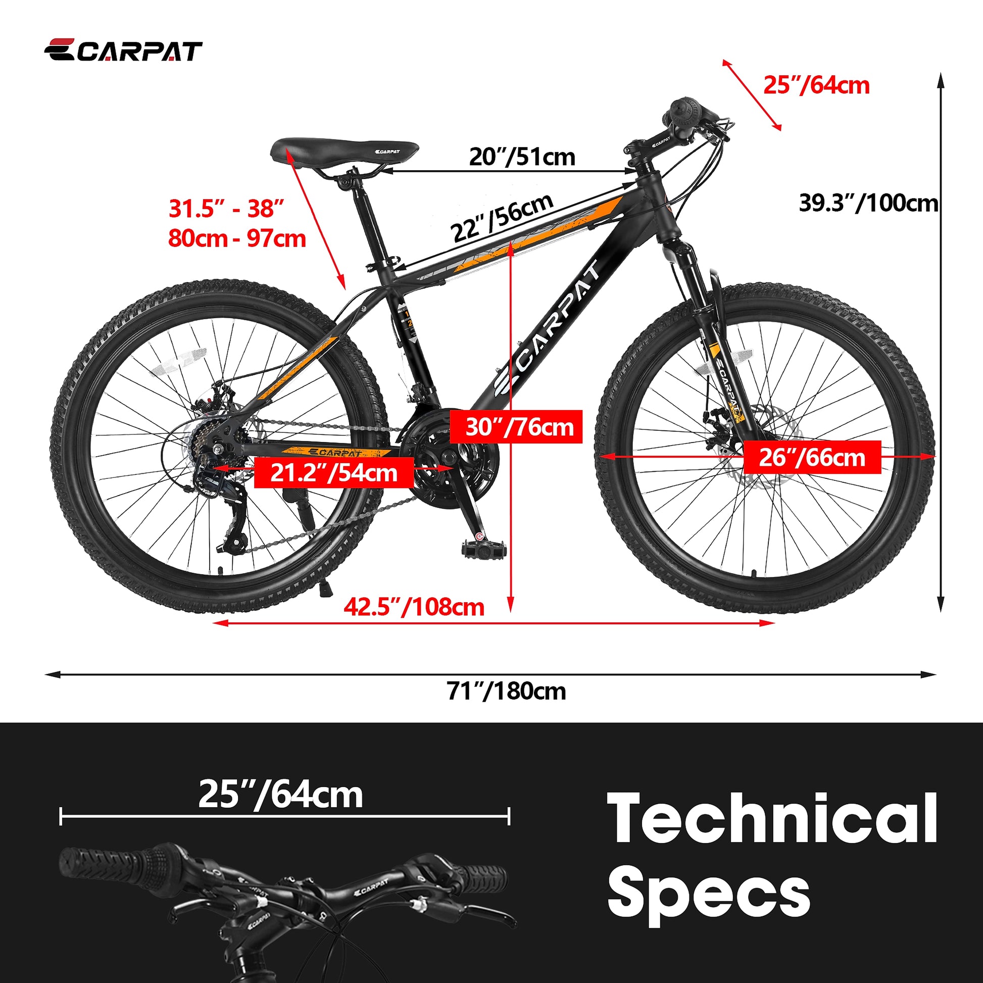 Carpat™ City-Cruizer – 26" Shimano 21-Speed MTB (Black-Orange) - enhanced image 3