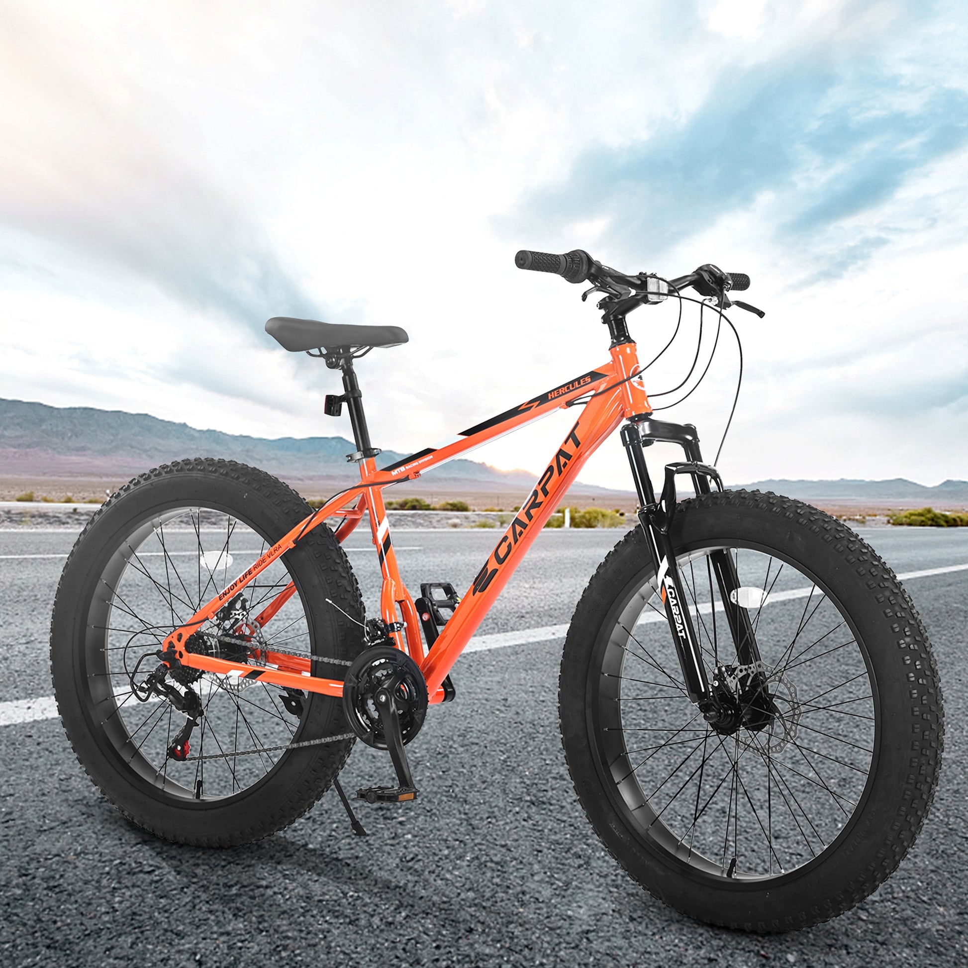 Carpat™ Ruff-Ryde – 26" Fat Tire MTB (Orange, 21-Speed, Full Suspension) - enhanced image 3