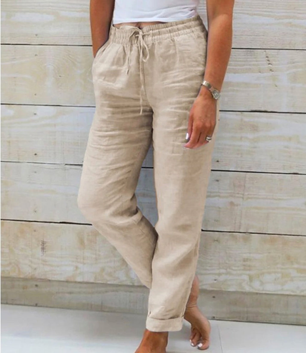 Women's High Waist Elastic Cotton And Linen Casual Pants - enhanced image 3