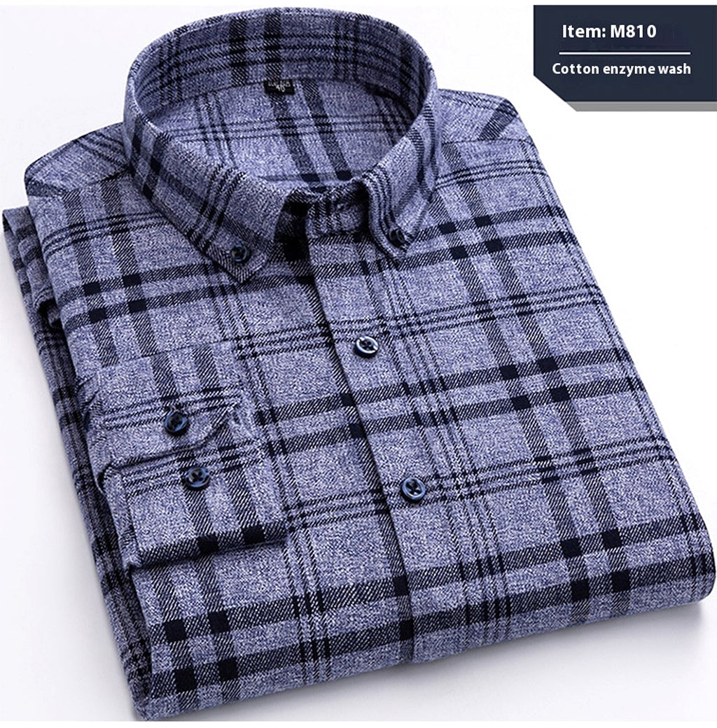 Cotton Long-sleeved DressShirt Plaid Business Slim Fit - enhanced image 3