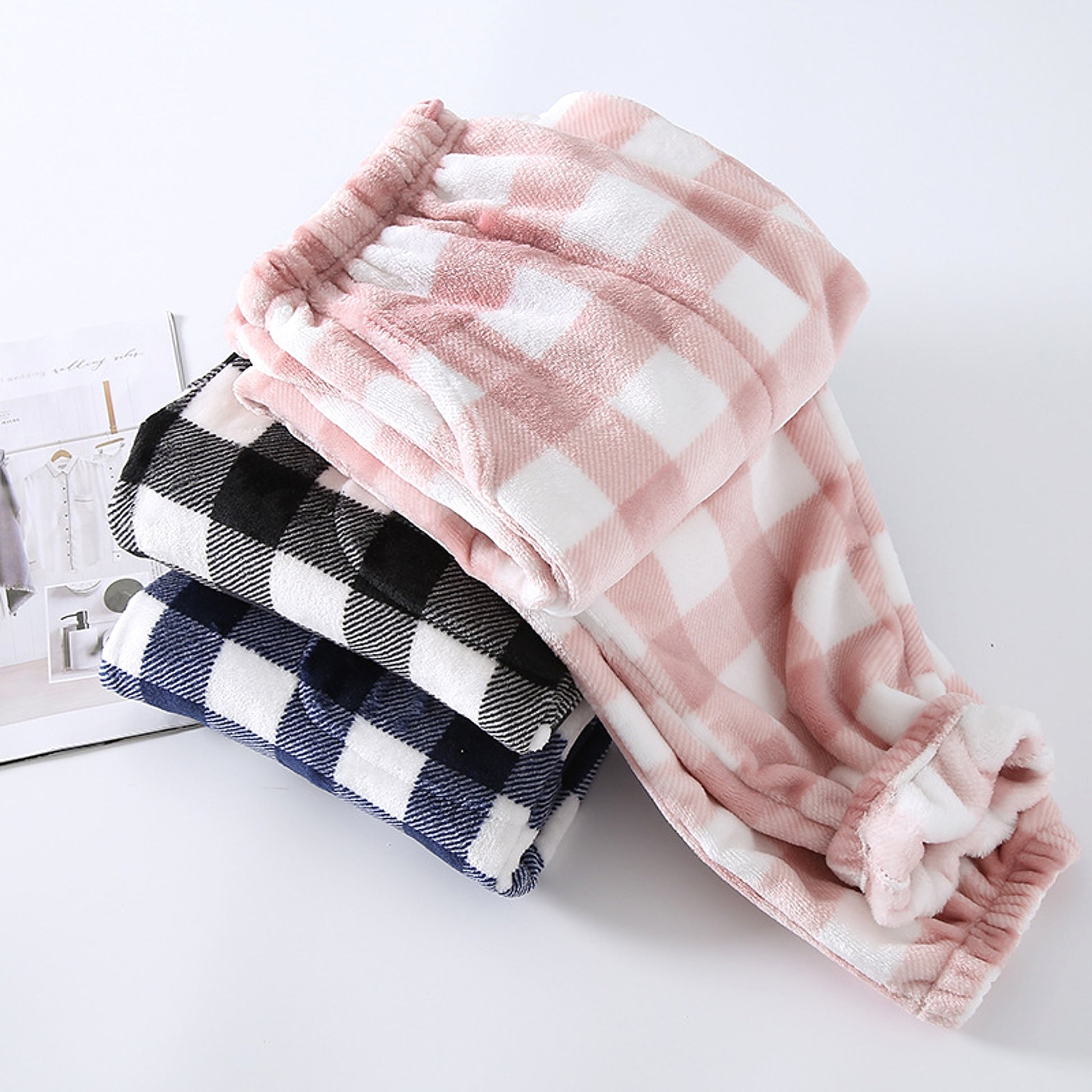 Couple Flannel Pajama Pants Plaid Women Autumn And Winter Plus Size Thickened - enhanced image 3