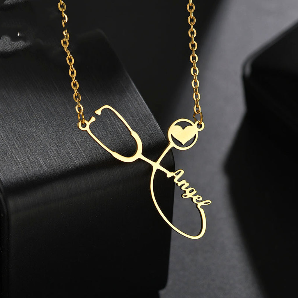 Custom Creative Stainless Steel Love Stethoscope Clavicle Chain Tide - enhanced image 3