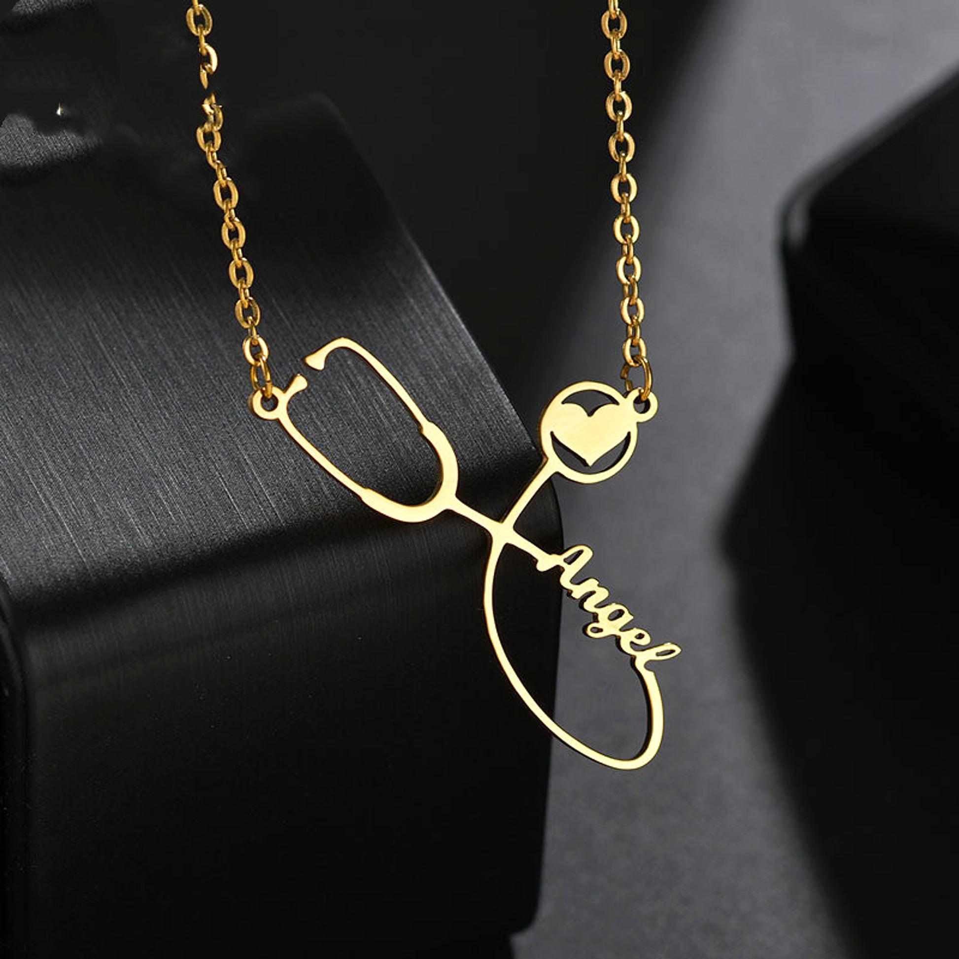 Custom Creative Stainless Steel Love Stethoscope Clavicle Chain Tide - enhanced image 3