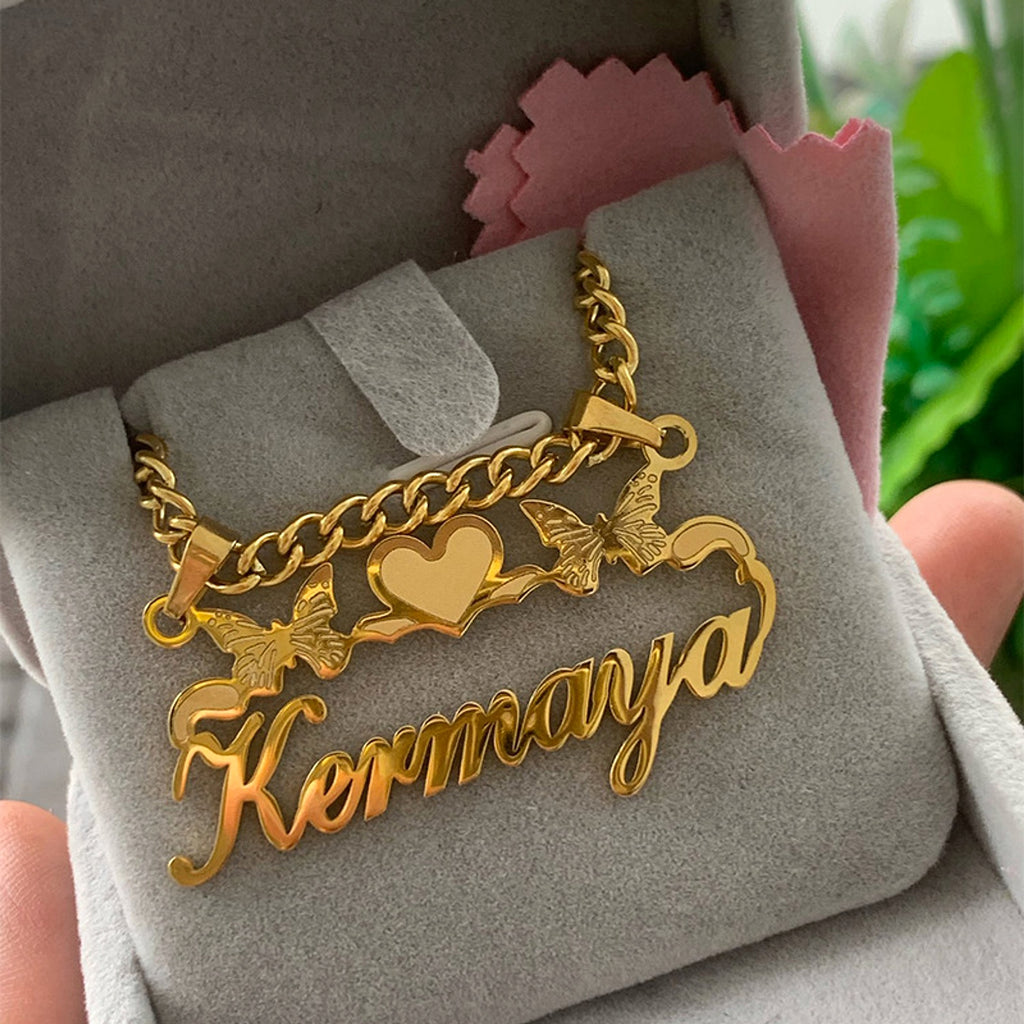 Custom English Letter Stainless Steel Hollow Butterfly Necklace - enhanced image 3