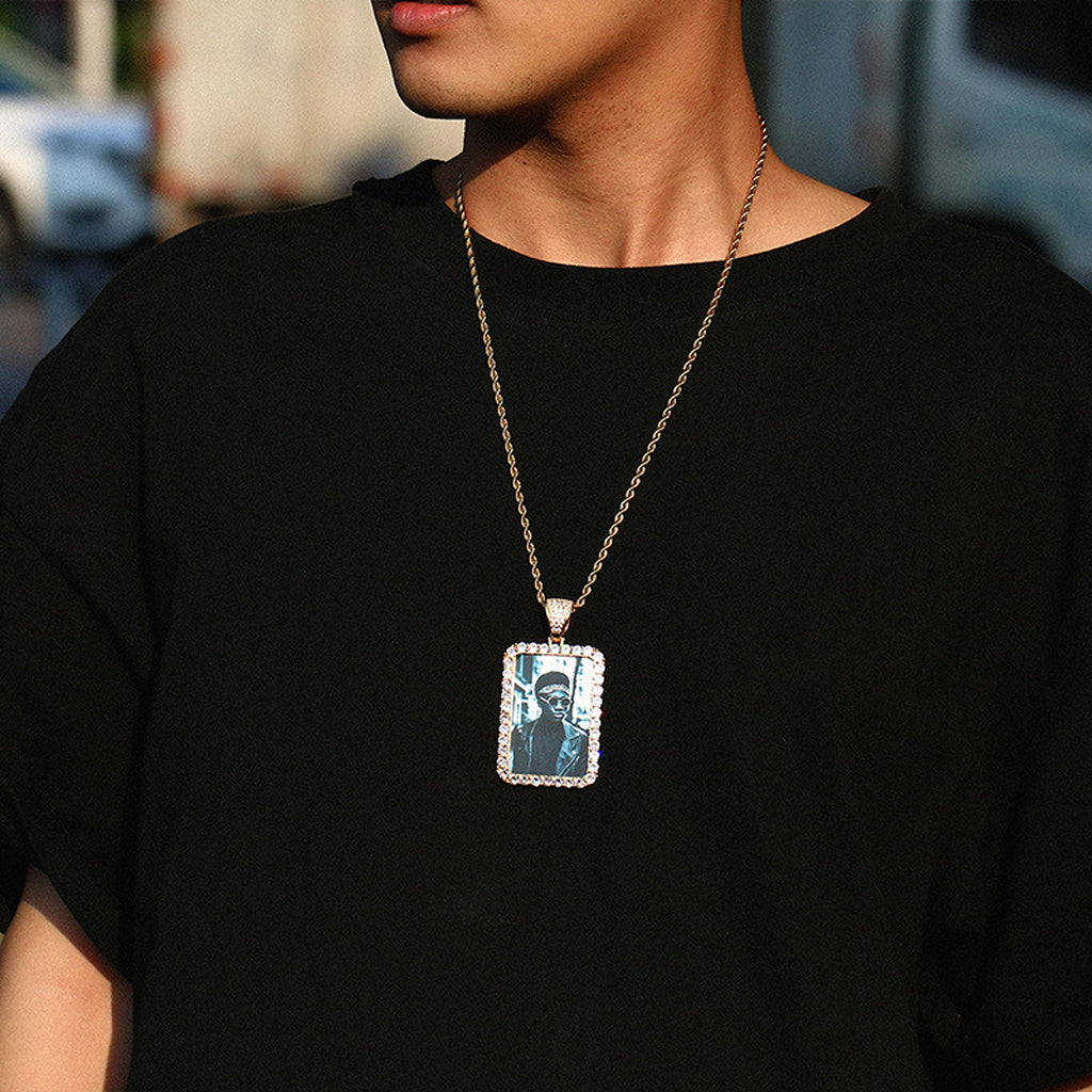 Custom Made Photo Squar Medallions Necklace - enhanced image 3