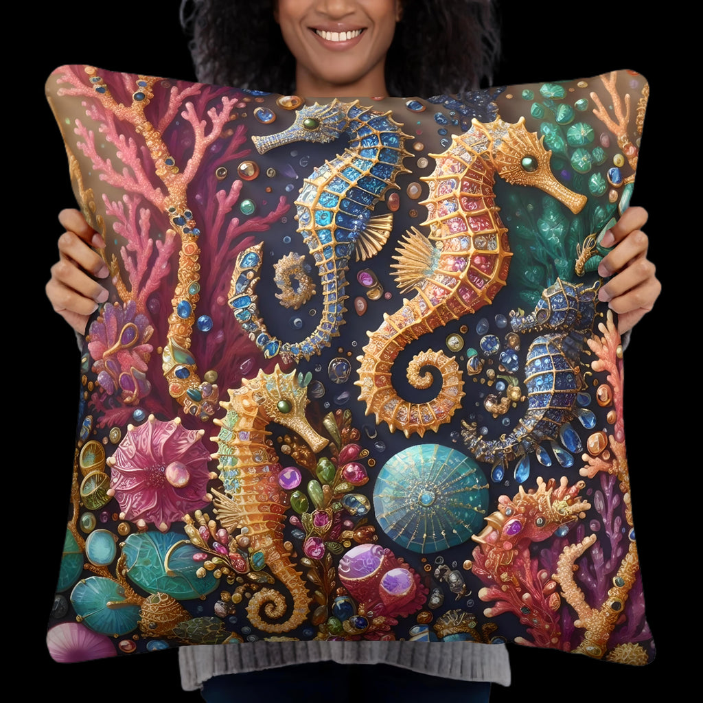 Seahorse Pillow Cushion Ocean Decor | US/EU Warehouse | Nautical Cushion 22 x 22 - enhanced image 3
