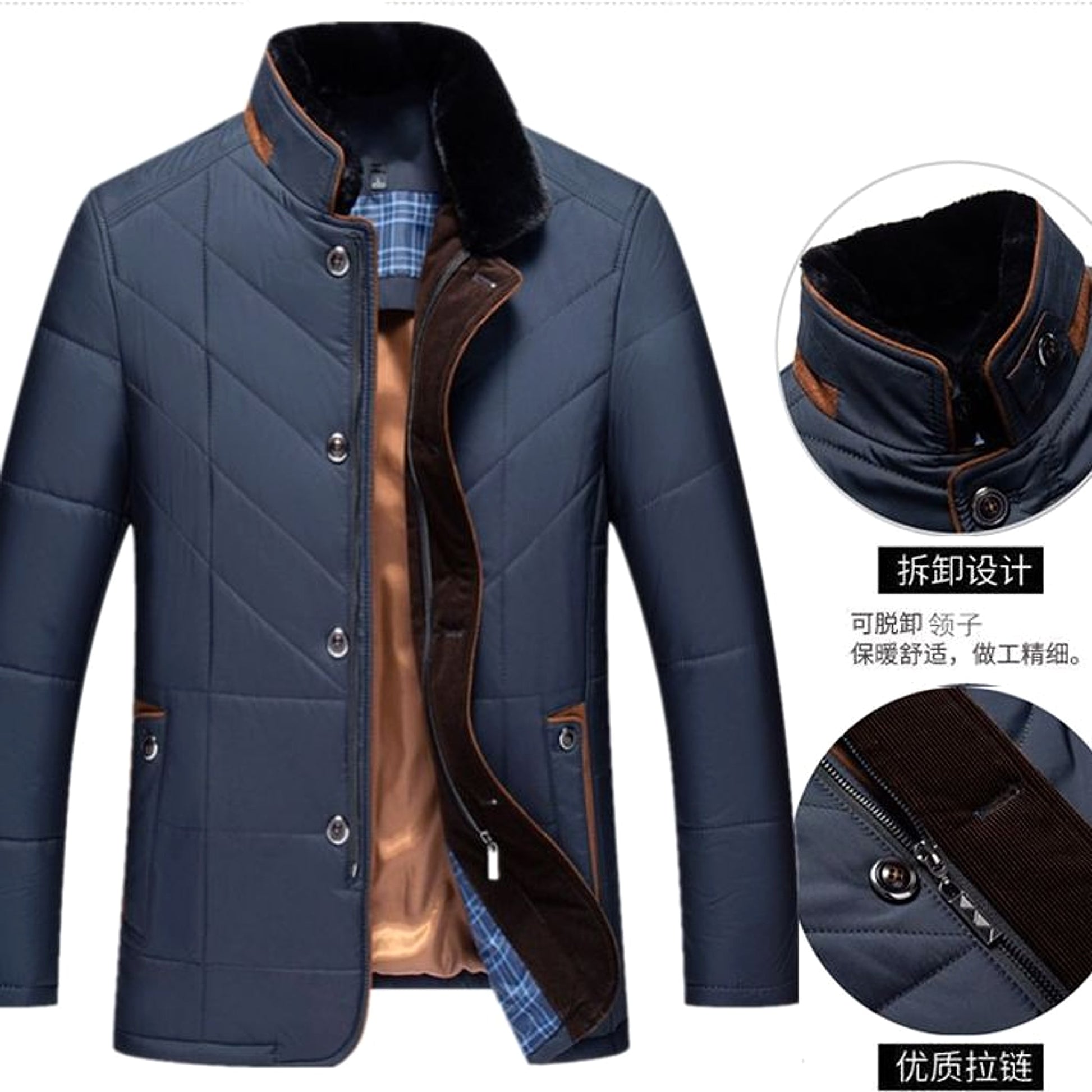 Dad's Warm Leisure Cotton-padded Coat Stand-up Collar Thick Coat Men - enhanced image 3