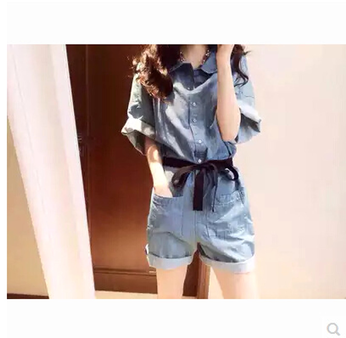 Denim Short Sleeve Jumpsuit - enhanced image 3