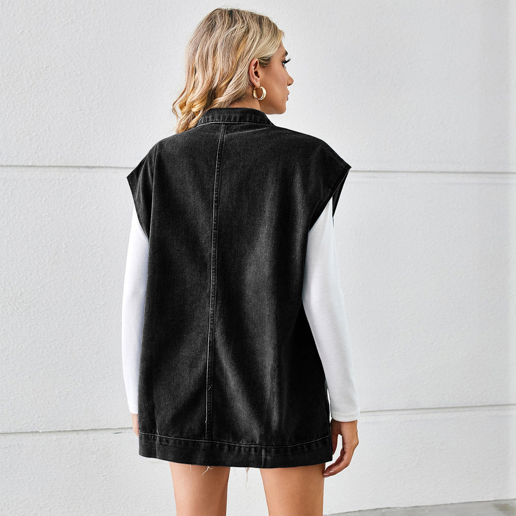 A.1 Denim Vest With Big Pockets Sleeveless Outwear Jacket for Women - enhanced image 3