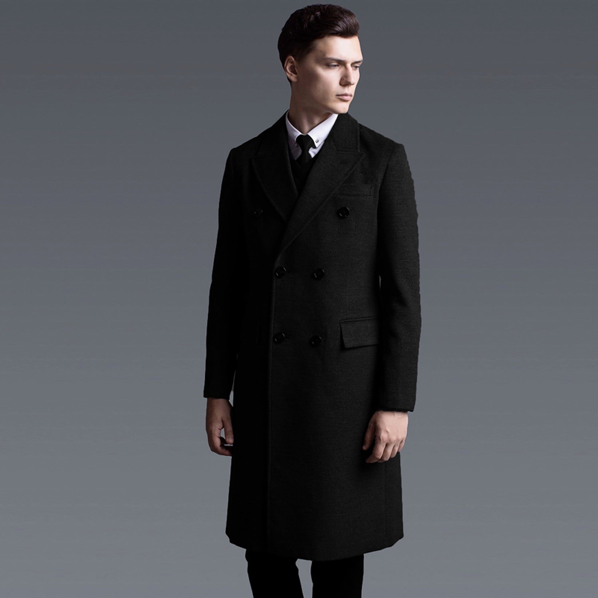 Double Breasted Long Sleeve Long Cashmere Trench Coat Large Size - enhanced image 3