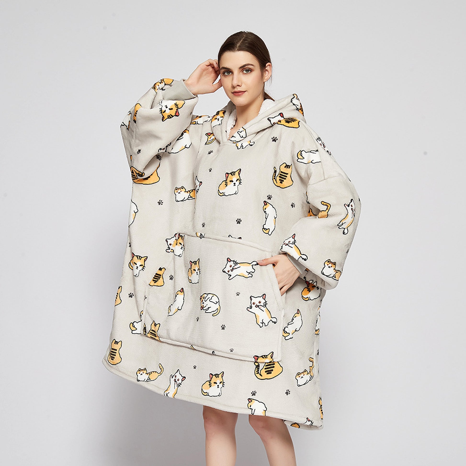 Double Layer Lazy Blanket Pullover Flannel Hooded Double Layer Sweater Women - enhanced image 3