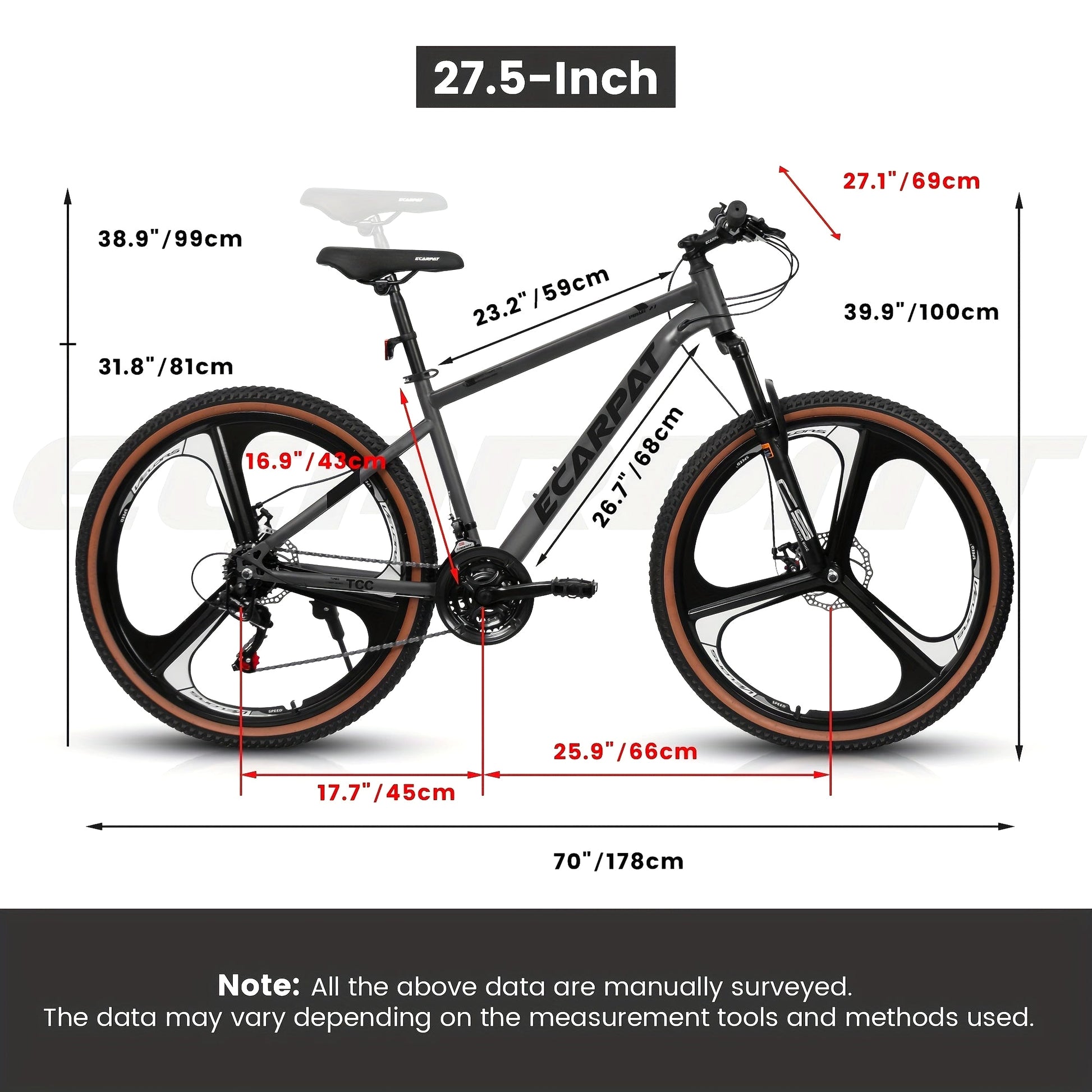 Ecarpat™ Racing MODERNA – 27.5" Hybrid MTB (21-Speed, Dual Disc, Black-Orange) - enhanced image 3