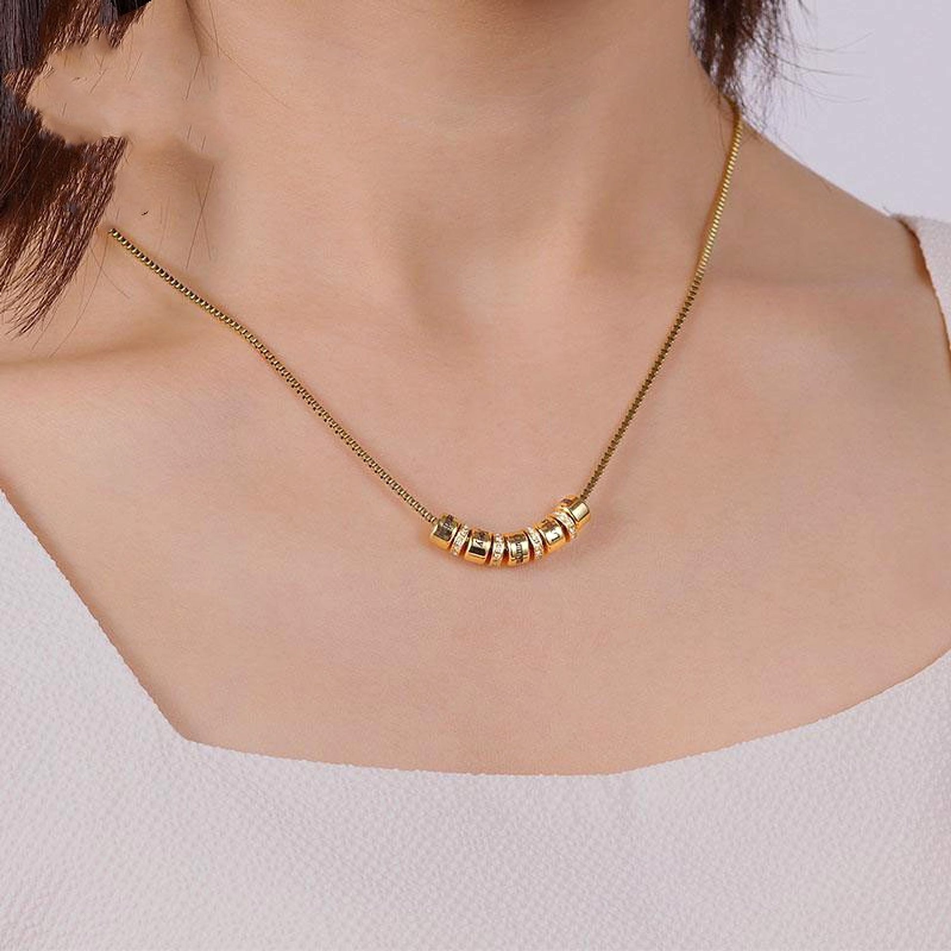 ✨ Personalized Diamond Bead Name Necklace – Your Story, Worn in Gold ✨ - enhanced image 3