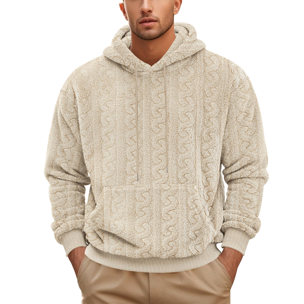 European And American Fall Winter Men Hooded Jacquard Teddy Plush Sports And Leisure Sweater - enhanced image 3