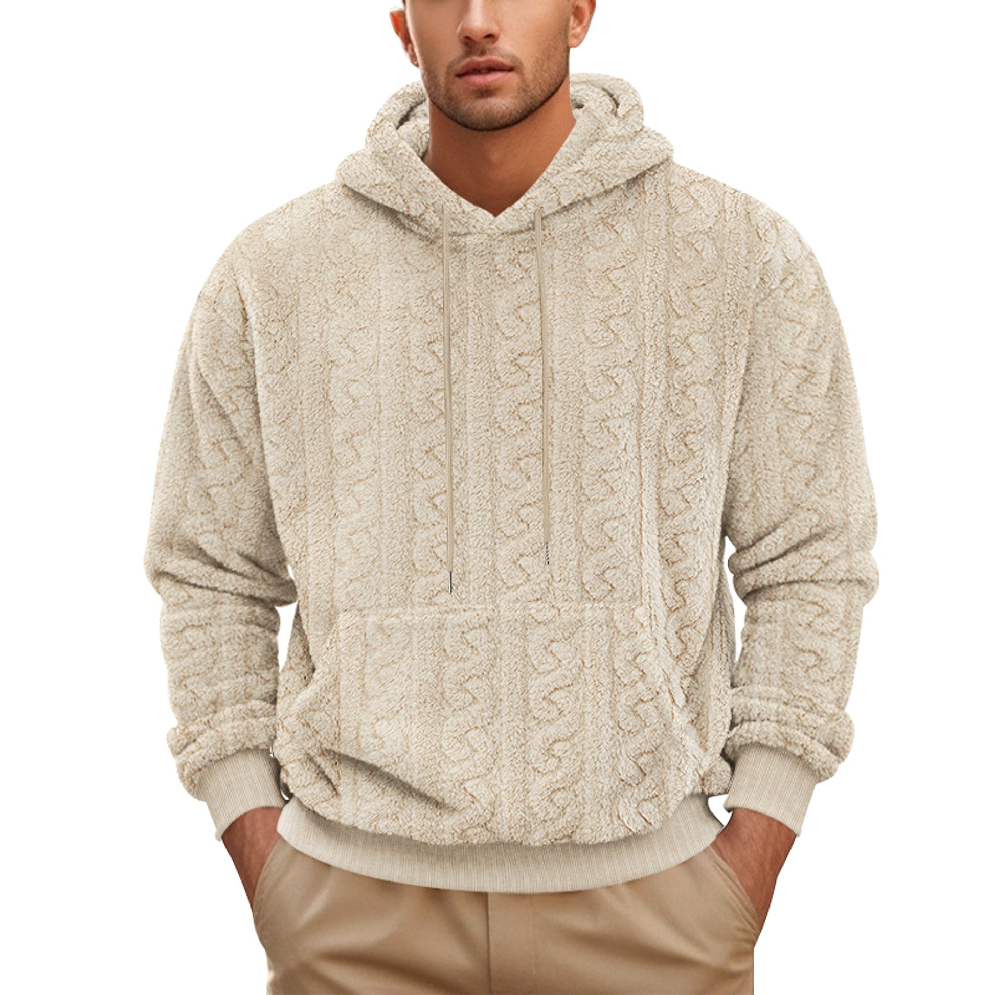 European And American Fall Winter Men Hooded Jacquard Teddy Plush Sports And Leisure Sweater - enhanced image 3