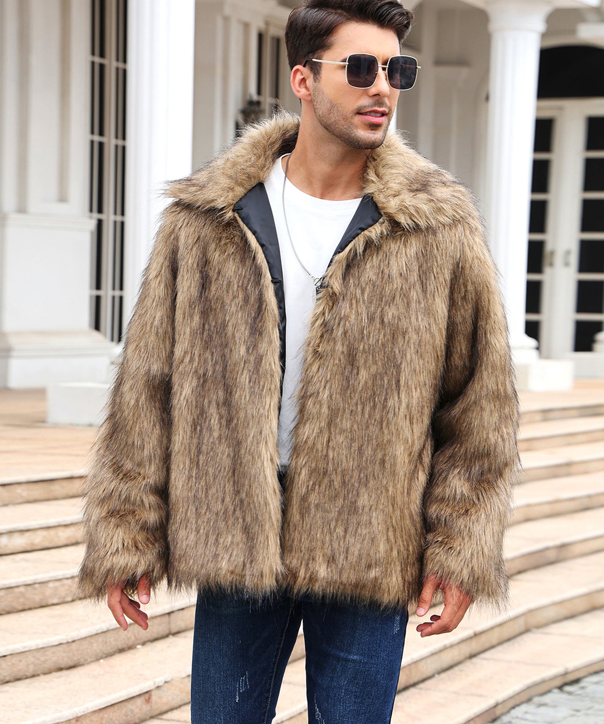 Men's Lapel Short Faux Fur Jacket – Luxurious Warmth & Style - enhanced image 3