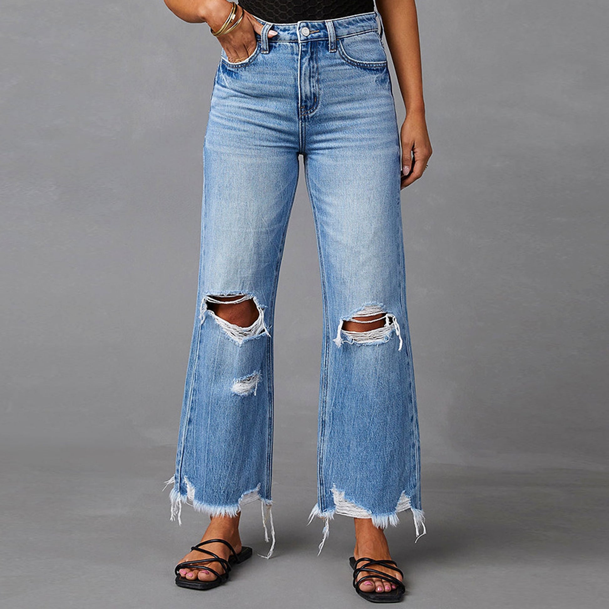 SkyFade™ – Ripped Wide-Leg High Waist Jeans - enhanced image 3