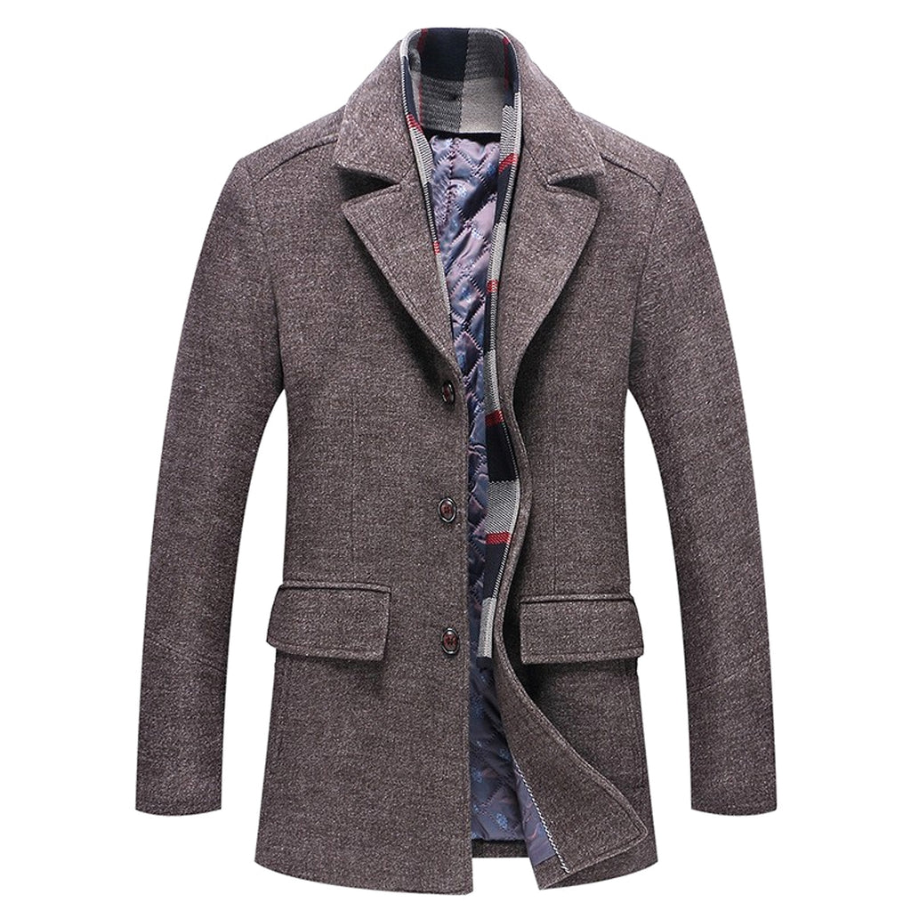 Fall Winter Men's Woolen Trench Coat Fashion Polo Collar Cotton Scarf - enhanced image 3