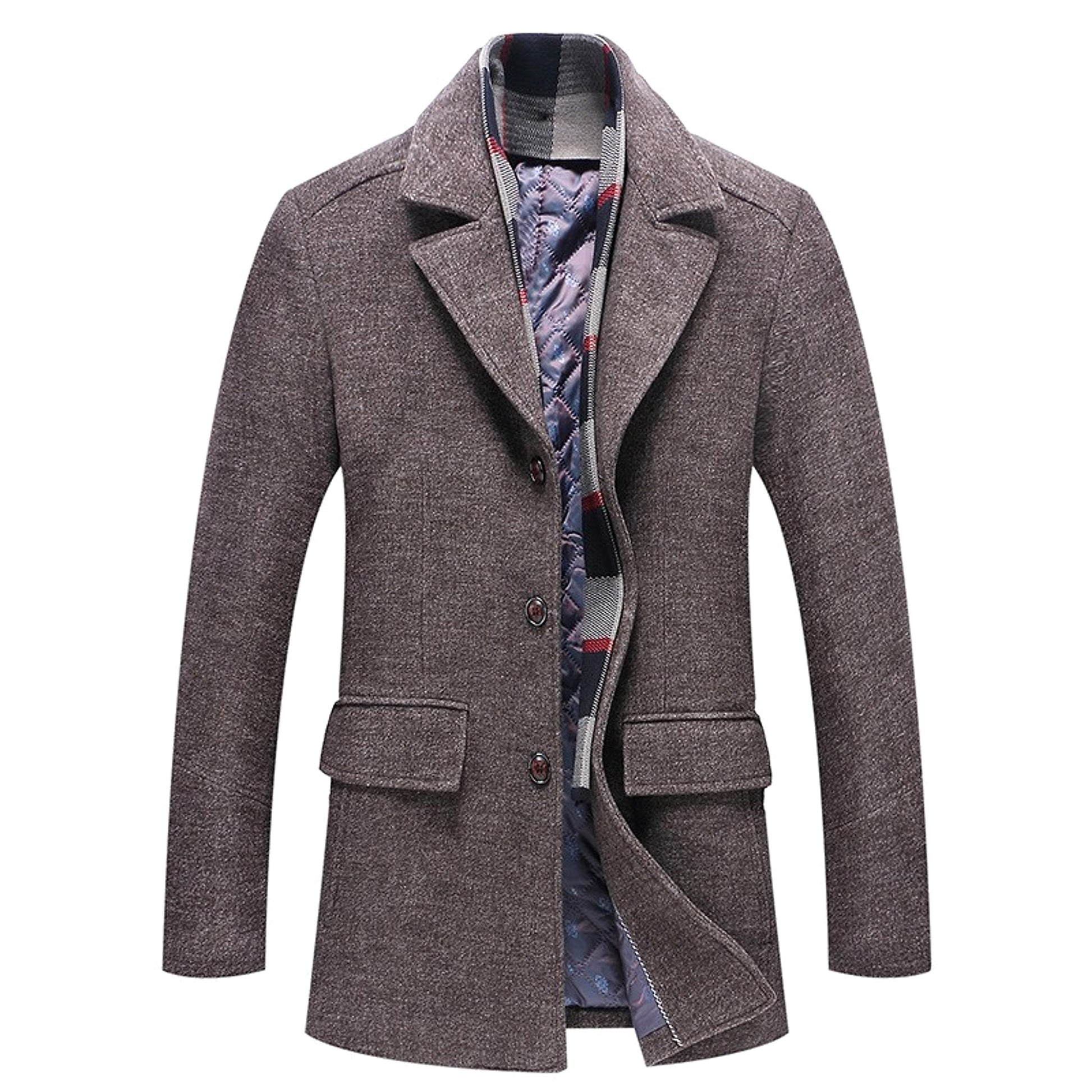 Fall Winter Men's Woolen Trench Coat Fashion Polo Collar Cotton Scarf - enhanced image 3