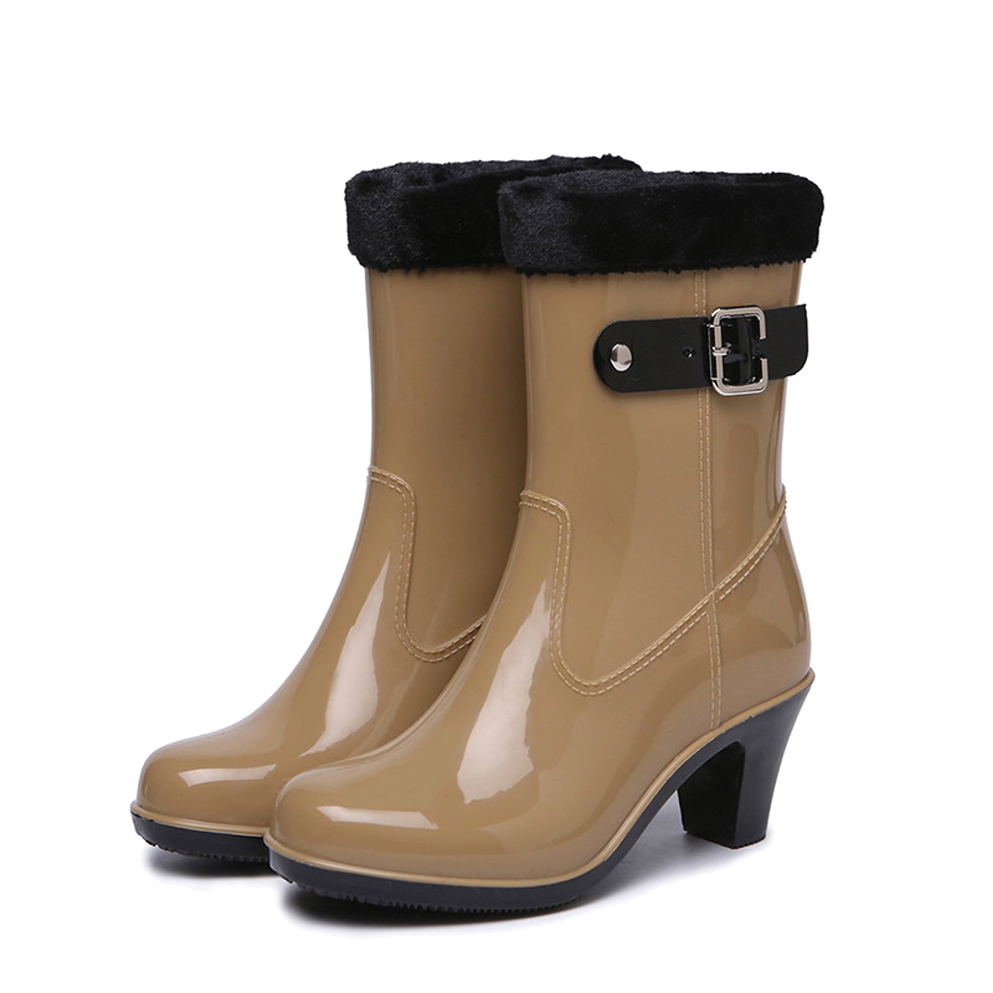 Fashion Buckle Rain Boots Female Mid-tube Non-slip Rubber Shoe Covers - enhanced image 3