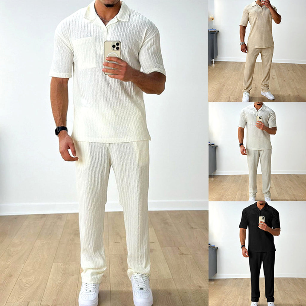 Fashion Casual Polo Short Sleeve Shirt Trousers Two-piece Set Men's Suit - enhanced image 3