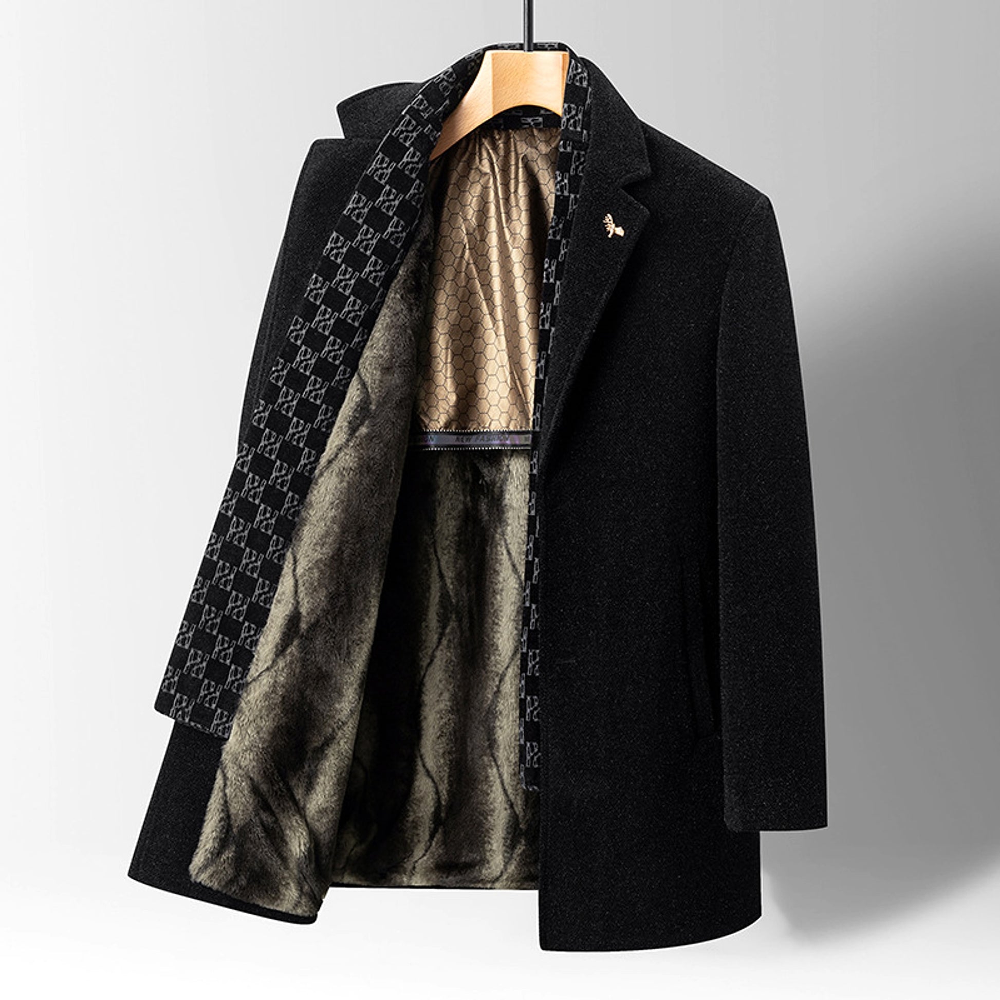 Fashion Men's Woolen Gold Mink Velvet Coat - enhanced image 3