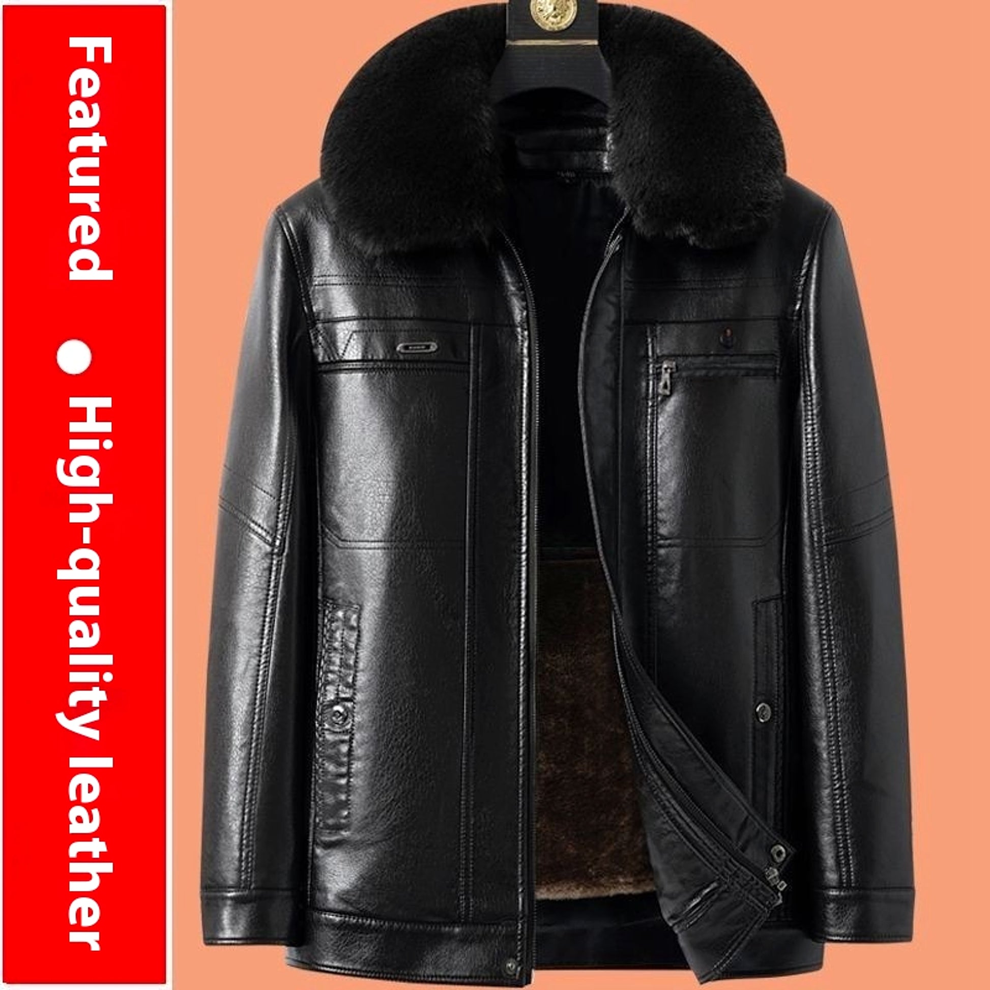 Fashion Personality Male Fleece-lined Leather Jacket Men - enhanced image 3
