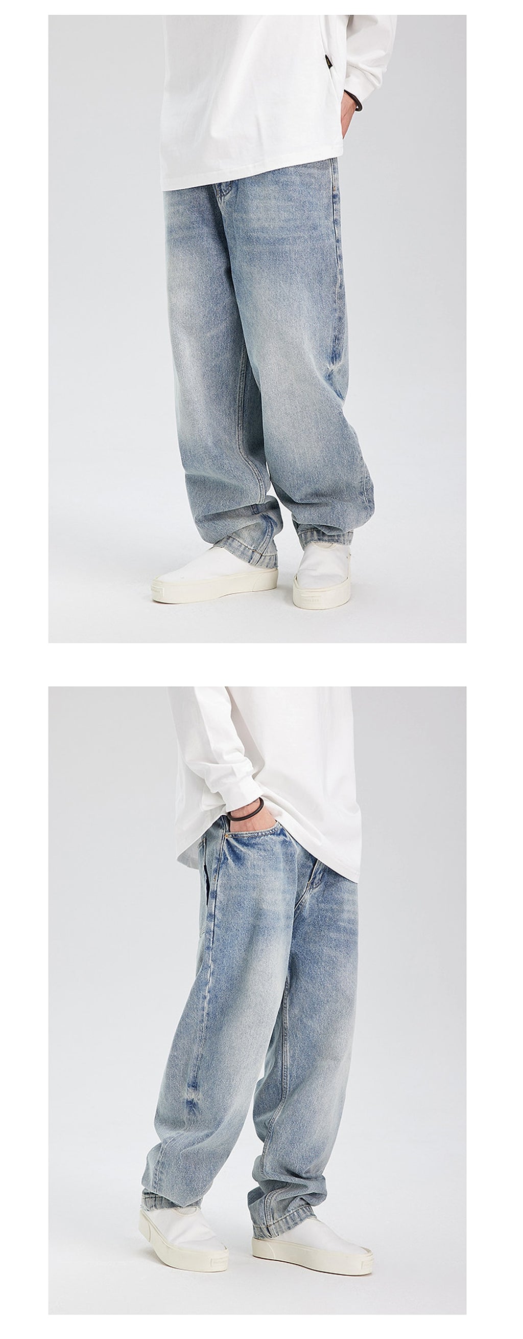 Fashion Retro Distressed Washed Jeans Men - enhanced image 3