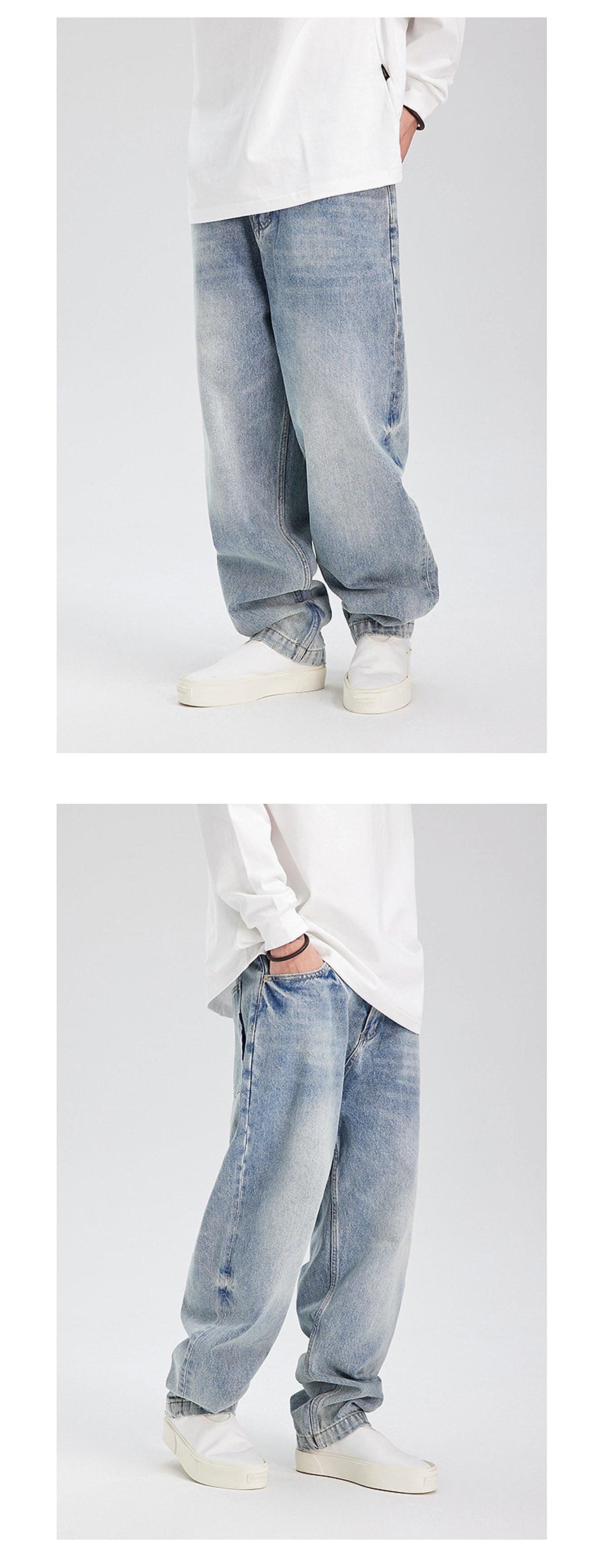 Fashion Retro Distressed Washed Jeans Men - enhanced image 3