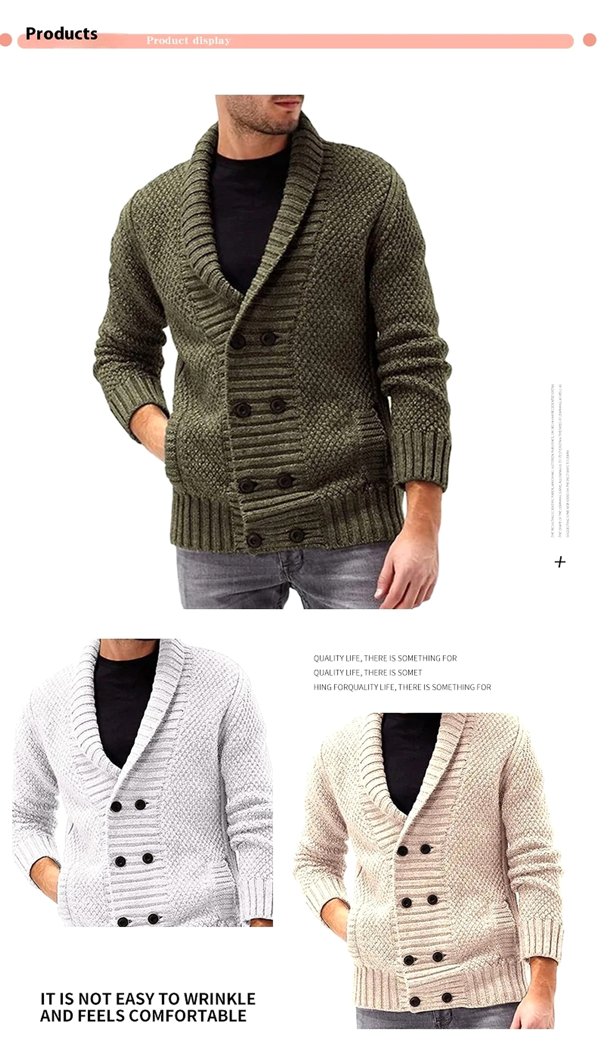 Fashion Simple Solid Color Men's Comfortable Long Sleeve Lapel Sweater - enhanced image 3