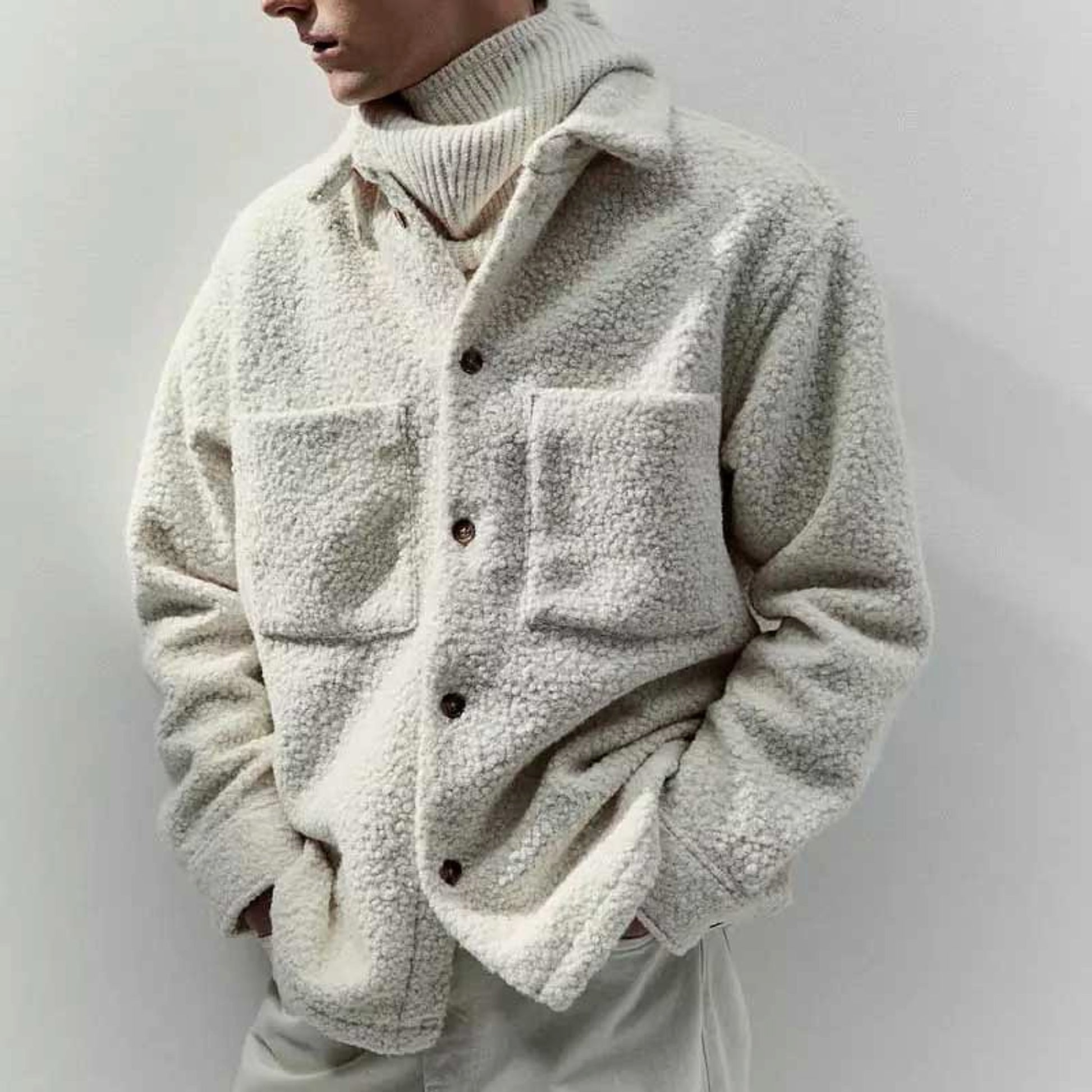 Fashion Solid Color Polo Collar Casual Lamb Wool Coat - enhanced image 3